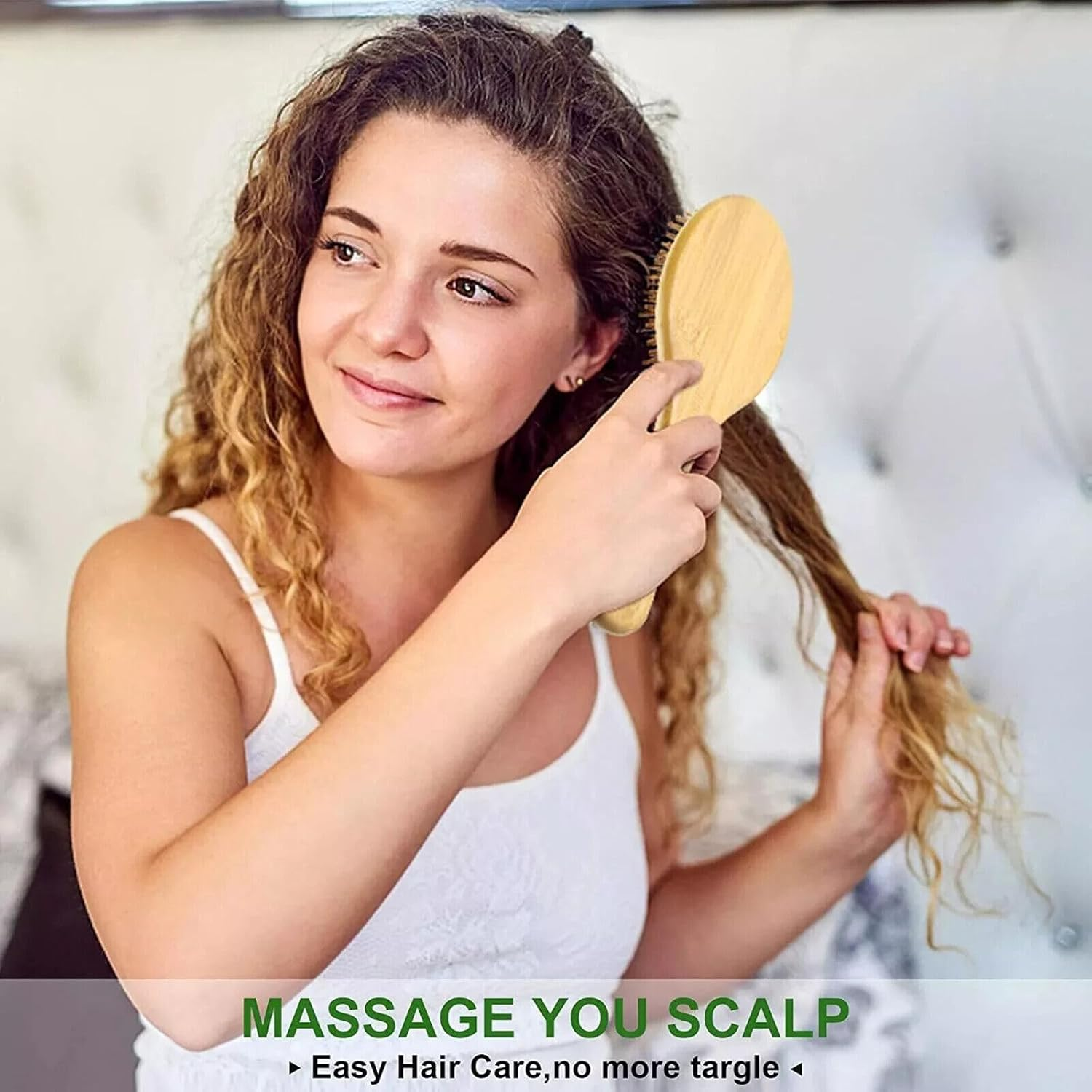 Havvo Hair Brush, Natural Bamboo Paddle Detangling Hairbrush, Massage Scalp Thick/Thin/Curly/Dry Hair for Women & Men Yellow image number 4