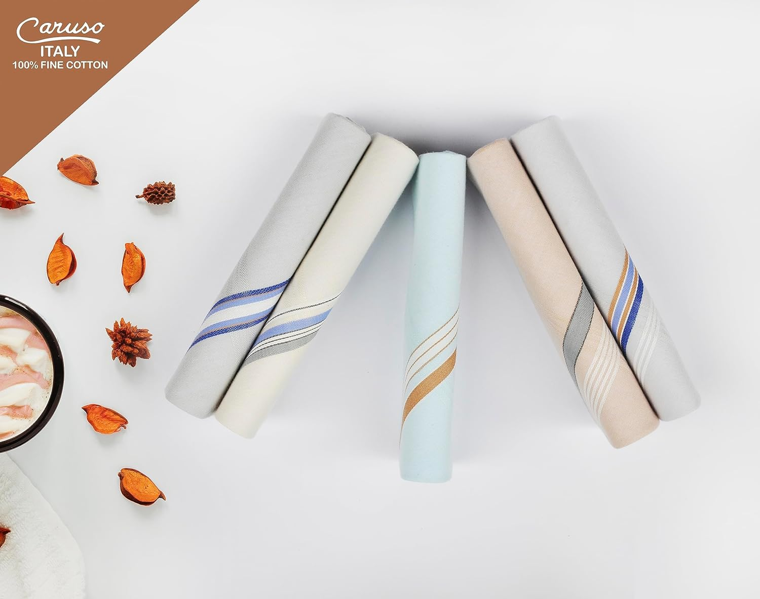 Caruso Italy Men'S Premium 100% Pure Cotton Handkerchief Colored Border - (46X46 Cm)