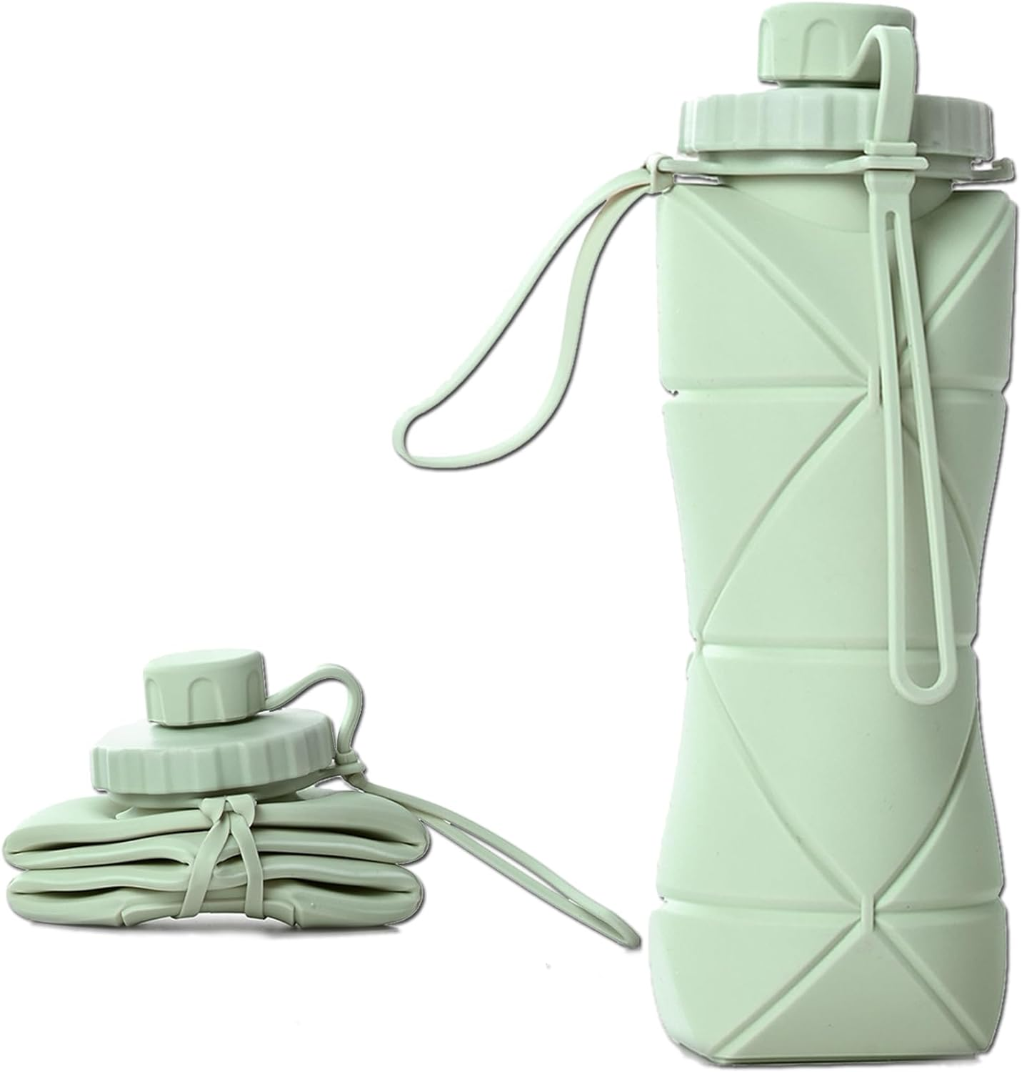 RUNGOS Collapsible Water Bottle for Travel Essentials [Double Leak-Proof Design] [Bottle Cap with Safety Rope] BPA Free Silicone Foldable Water Bottle for Outdoor Hiking Sports, Lightweight (Gray)