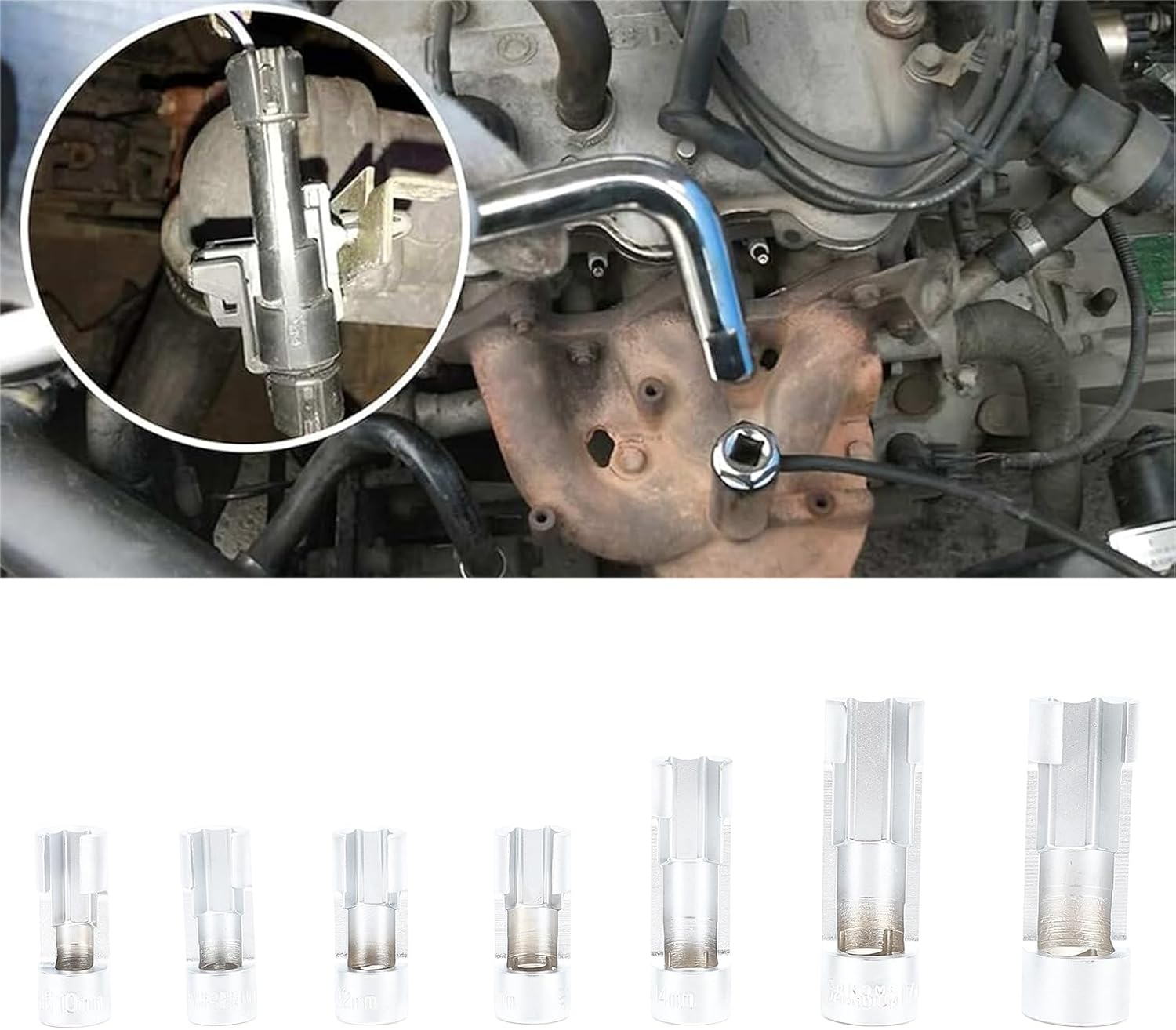 7 Pcs Oxygen Sensor Socket Set, Alloy Oil Injector O2 Oxygen Sensor Removal Socket Tool, Oxygen Sensor Wrench Remover Kit Car Accessories for Vehicle image number 5