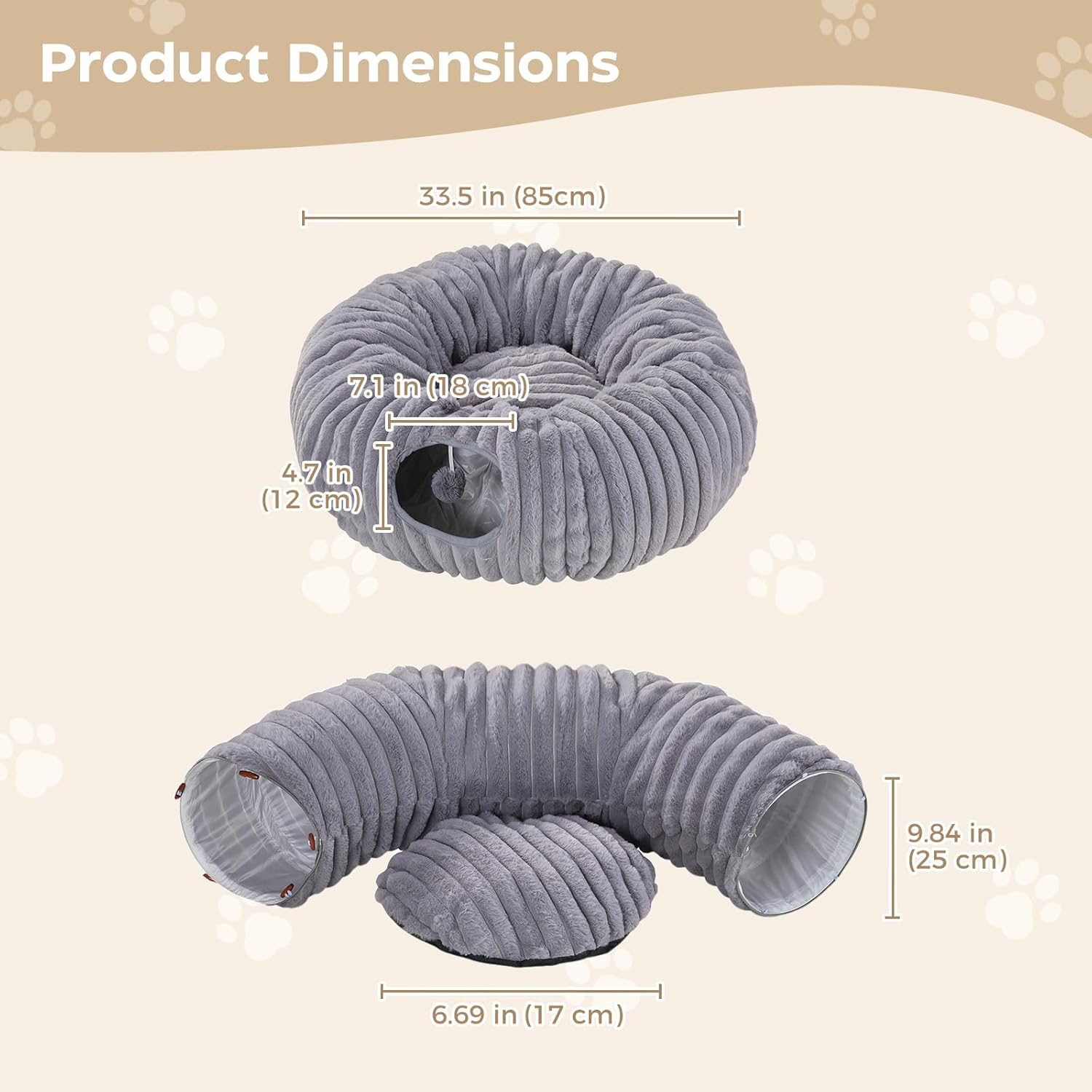 Avont Cat Tunnel Bed for Indoor Cats, Soft Plush Peekaboo Cat Bed Cave Donut Tunnels Tube, Playground Toys Hideout for Kittens Puppies Ferret -Grey - Grey image number 6