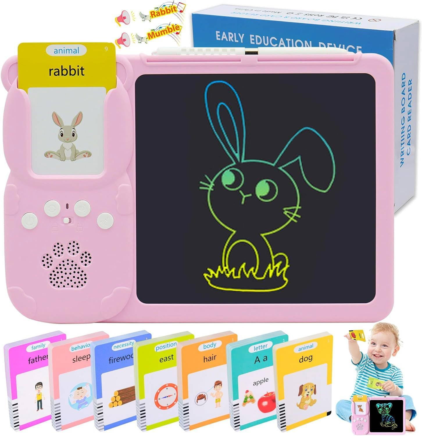 LCD Writing Tablet for Kids, 510 Sight Words Talking Flash Cards, Montessori Toys, Sensory Toys for Autistic Children, Preschool Kids Toys Age 3 4 5 Years Old Boys & Girls Xmars Birthday Gift Pink image number 2