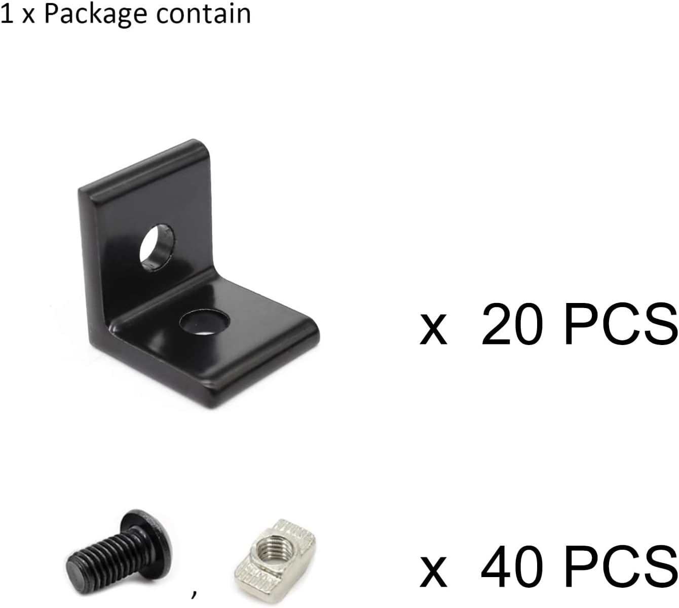 BLCCLOY 20Pcs 2020 Aluminum Extrusion T Slot Corner Bracket 20 Series Extruded Hardware L Connector with M5 Nuts Bolts for 20/20 20Mm T V Slot Black Aluminum Profile Rail Accessories image number 5