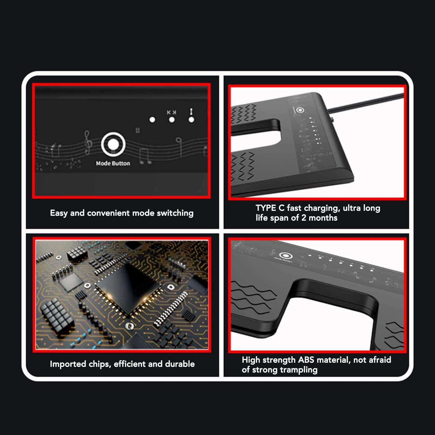 Wireless Page Turner Pedal, Bluetooths Silent Foot Pedal Page Turner for Ios for Android for Win, Rechargeable Wireless Multimedia Controller Key Switch for Tablet Smartphone PC image number 3