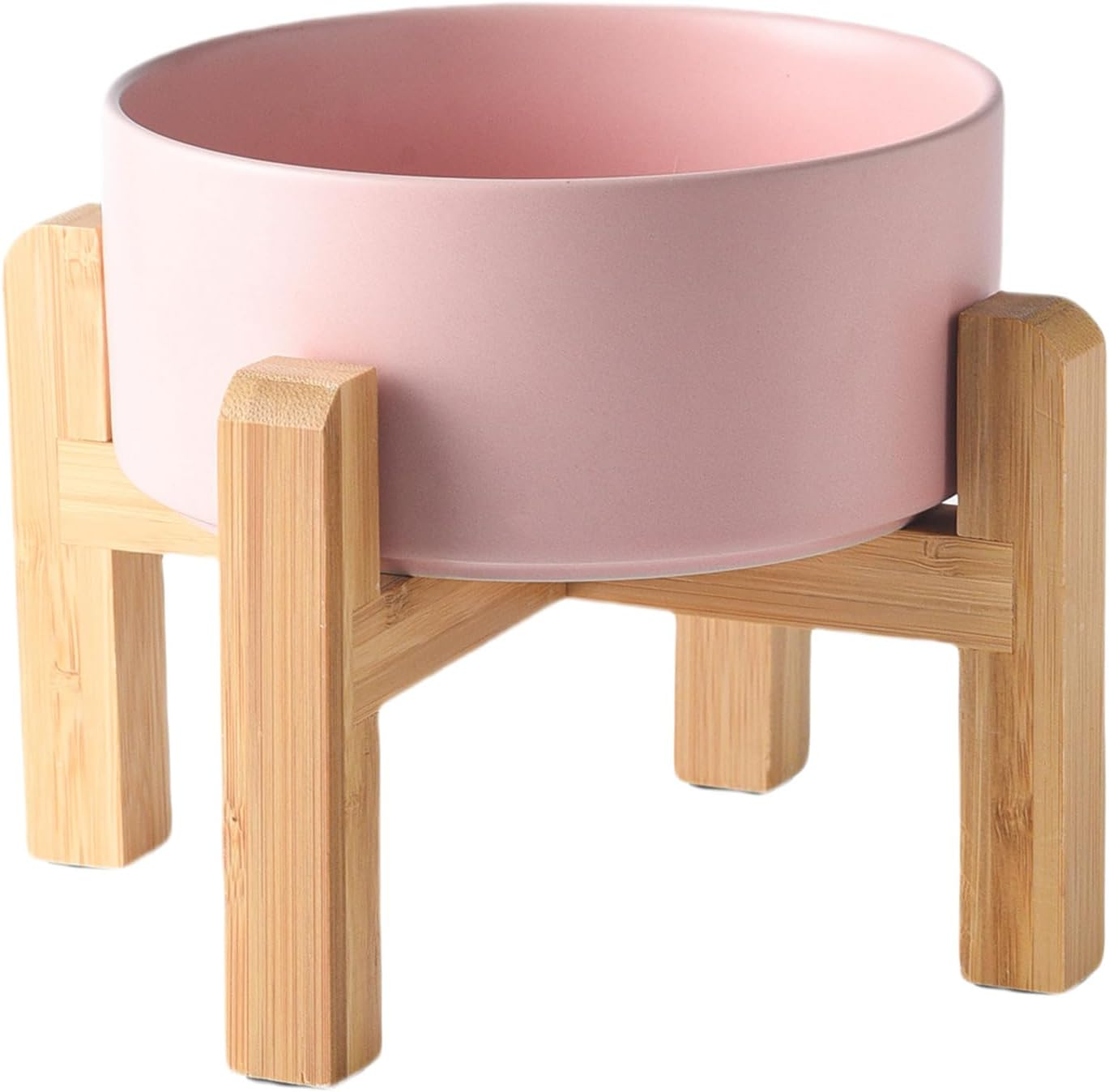 6'' Ceramic Raised Dog Bowl - 30Oz Dog Food & Water Bowl with Elevated Non-Slip Bamboo Stand, Dishwasher & Microwave Safe, anti Vomiting Heavy Duty Pet Bowl for Small and Medium Dogs, Pink image number 4