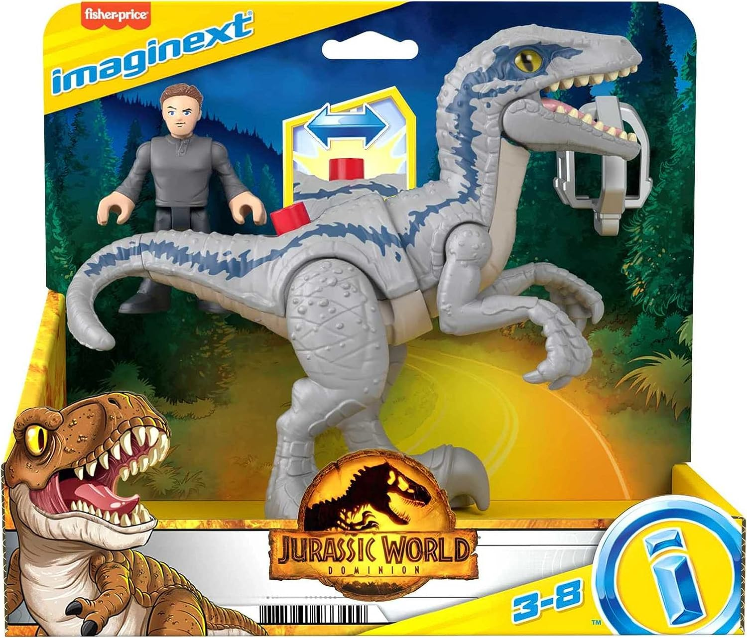 Fisher-Price Imaginext Jurassic World Dominion Dinosaur Toy Set with Blue and Owen Grady for Preschool Pretend Play, Breakout Blue image number 1