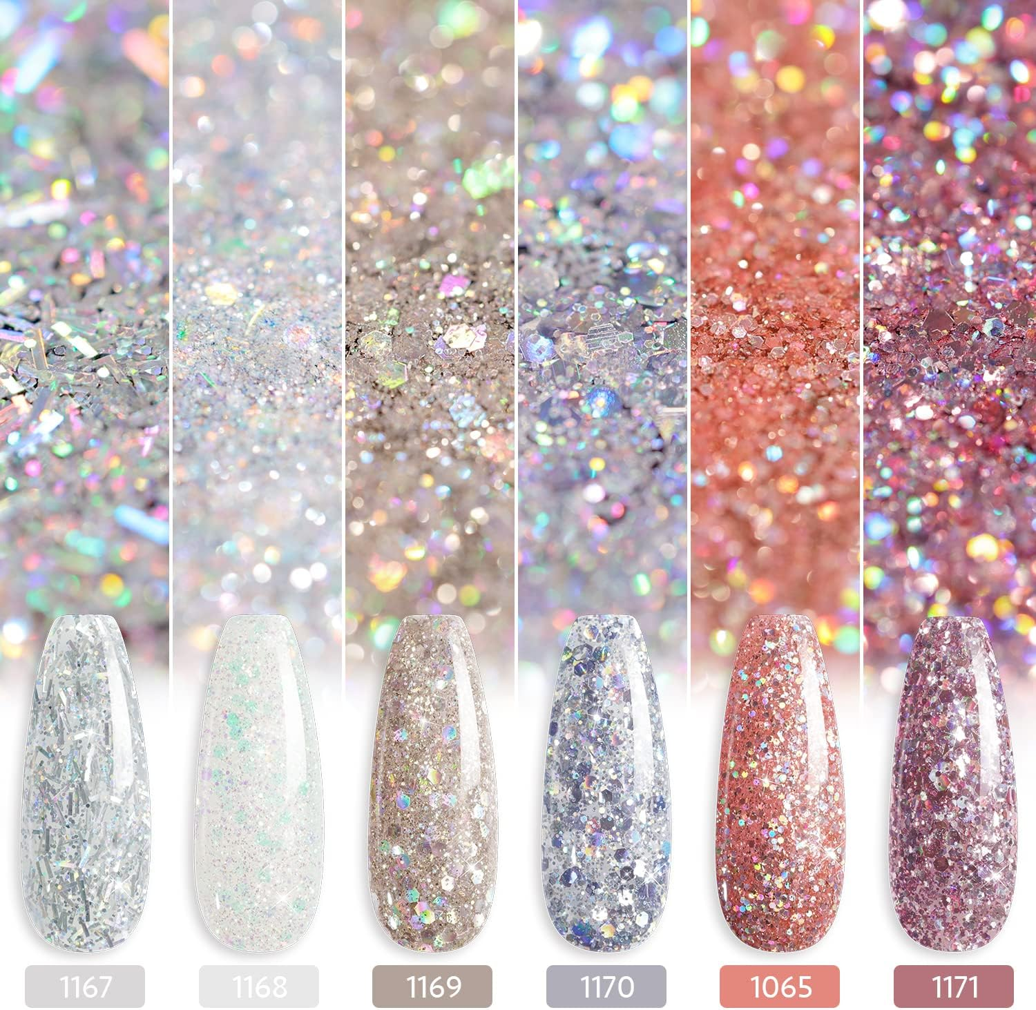 GAOY Glitter Inspire Gel Polish Kit Set, 6 Colors Including Pink Nude UV LED Soak off Nail Polish Home DIY Manicure Nail Salon Varnish image number 3