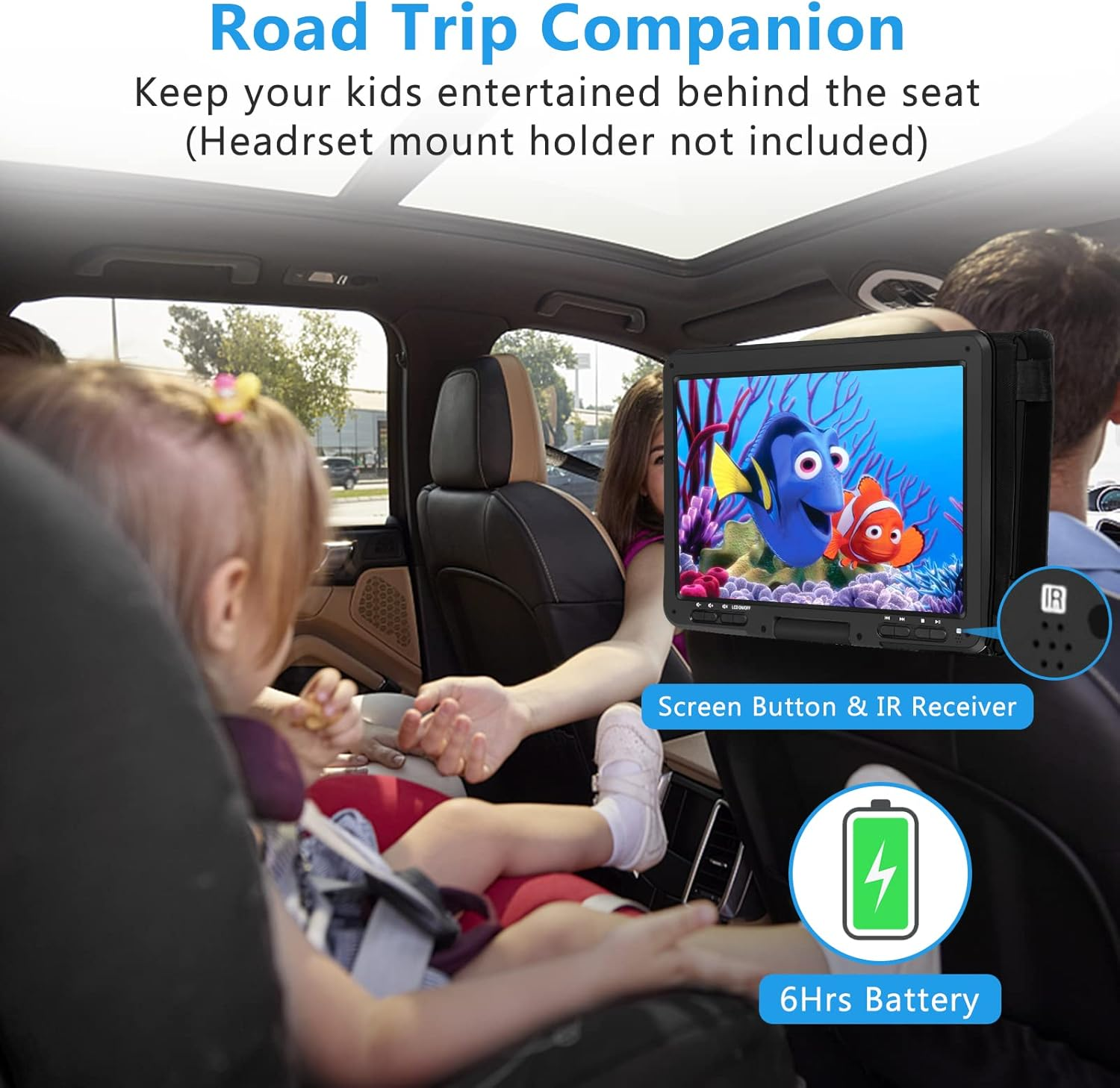 16.9'' Portable DVD Player with 14.1&rdquo; HD Large Swivel Screen, DVD Player Portable with Screen Buttons for Easy Control, 6 Hrs Battery, Car Charger, Region Free, Support USB/SD Card, Black image number 2