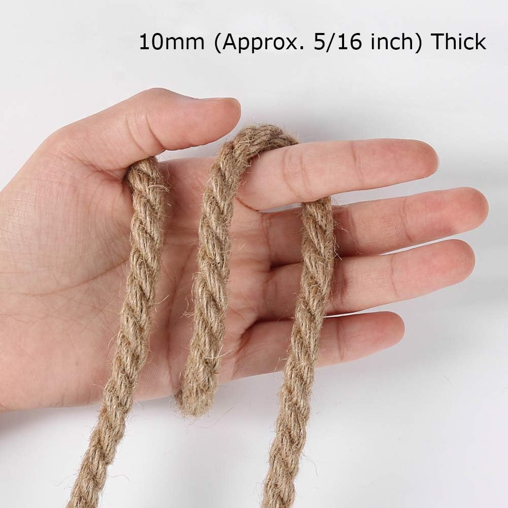 Tenn Well 50 Feet 10MM Natural Jute Rope, Heavy Duty Jute Twine for Gardening, Bundling, Decorating, DIY Crafts