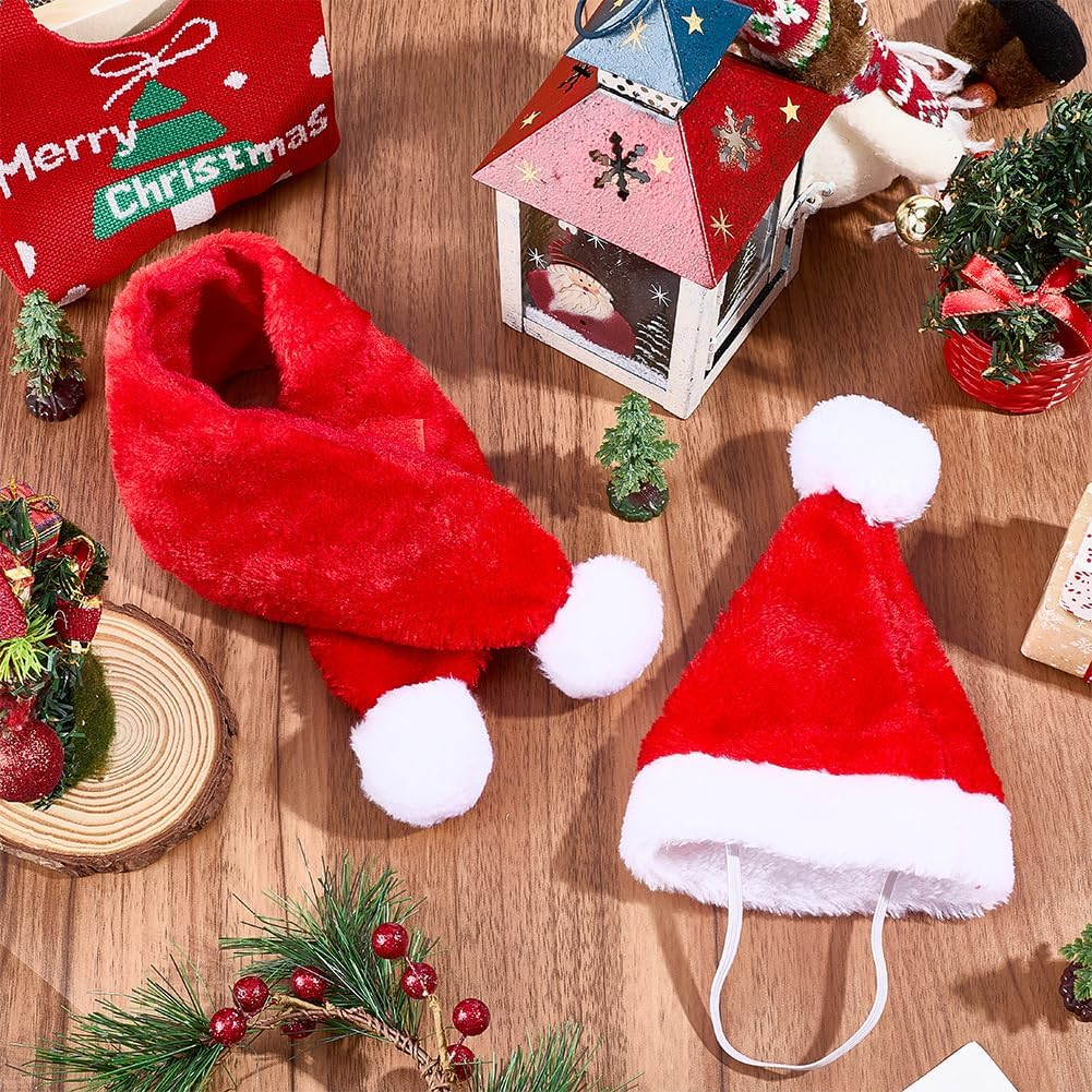 GORGECRAFT Santa Hat for Cats Red Polyester Christmas Pets Dogs Puppies Kittens Rabbit Doll Decoration Costume Small Hats Scarf Outfit Set for Winter Holidays Party Fancy Dress image number 4