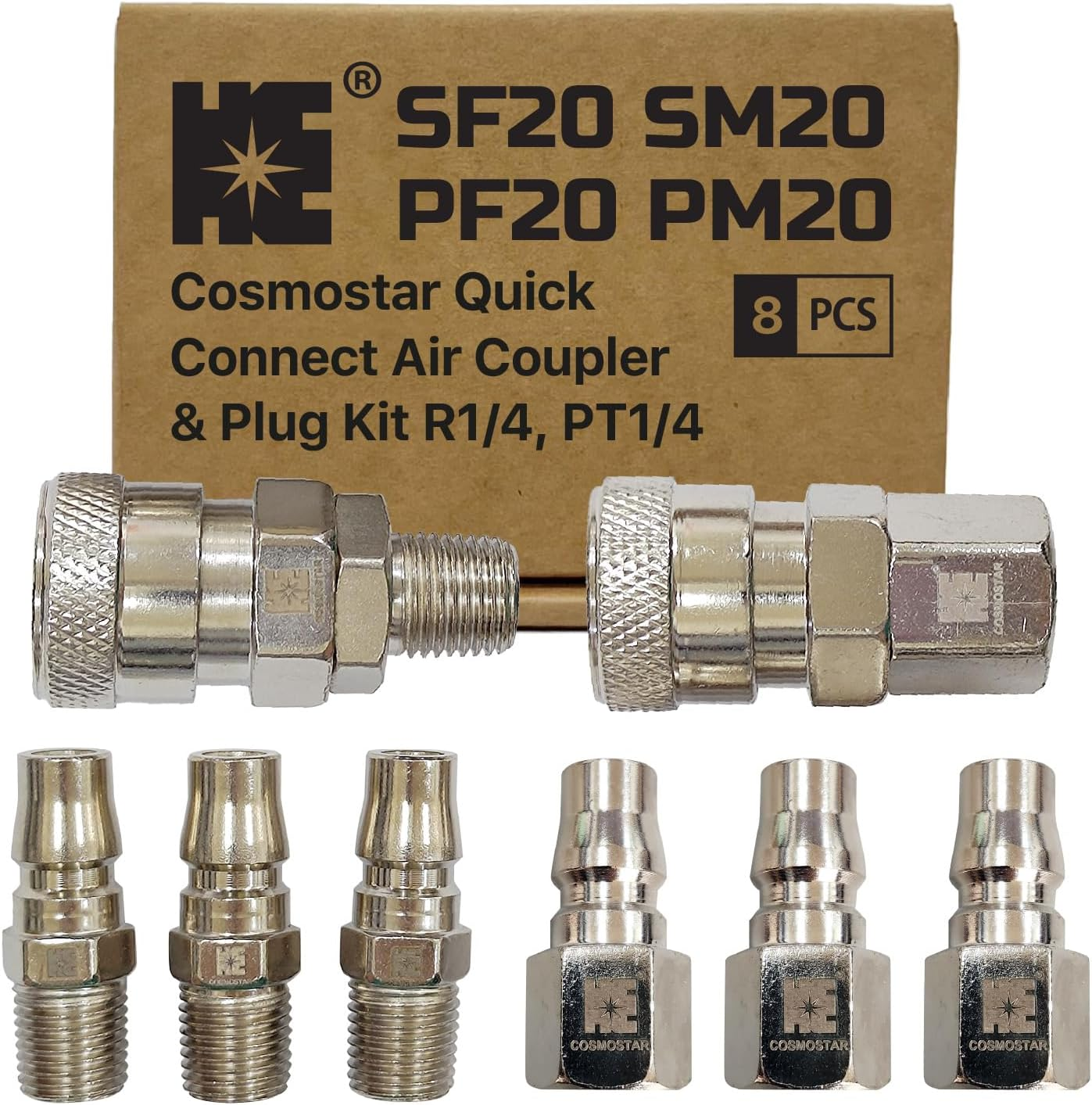 Cosmostar 8-Piece Air Hose Fittings Set &ndash; 1/4" PT Quick Connect Coupler & Plug Kit, Industrial Swivel Air Tool Fittings, Compressor Accessories for Auto Shops image number 4