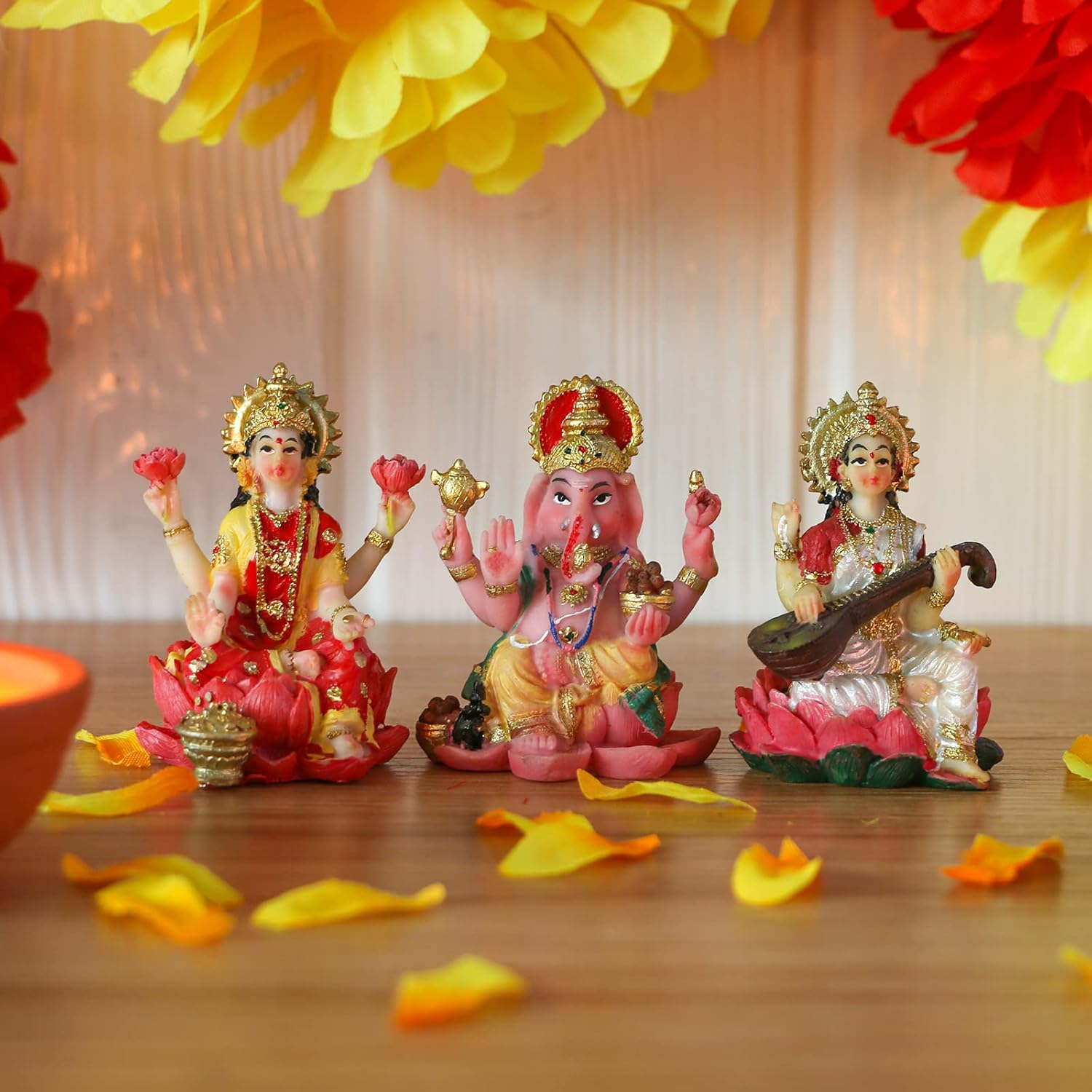 Hinduism Lakshmi Ganesha Saraswati Statue - Hindu Laxmi Lord Ganesh Idol Figurine Home Temple Mandir Pooja Item Indian Puja Decoration Diwali Home Decoration Items Gift（There Are Three Products）