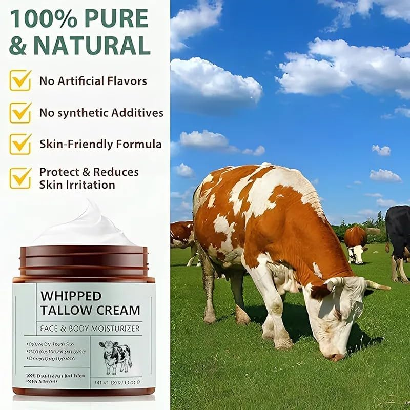 LH Grass-Fed Beef Tallow Balm &ndash; Organic Unscented Whipped Moisturizer with Honey for Face & Body, Fast Absorbing Tallow Skin Care for All Skin Types &ndash; 4.2 Oz image number 1