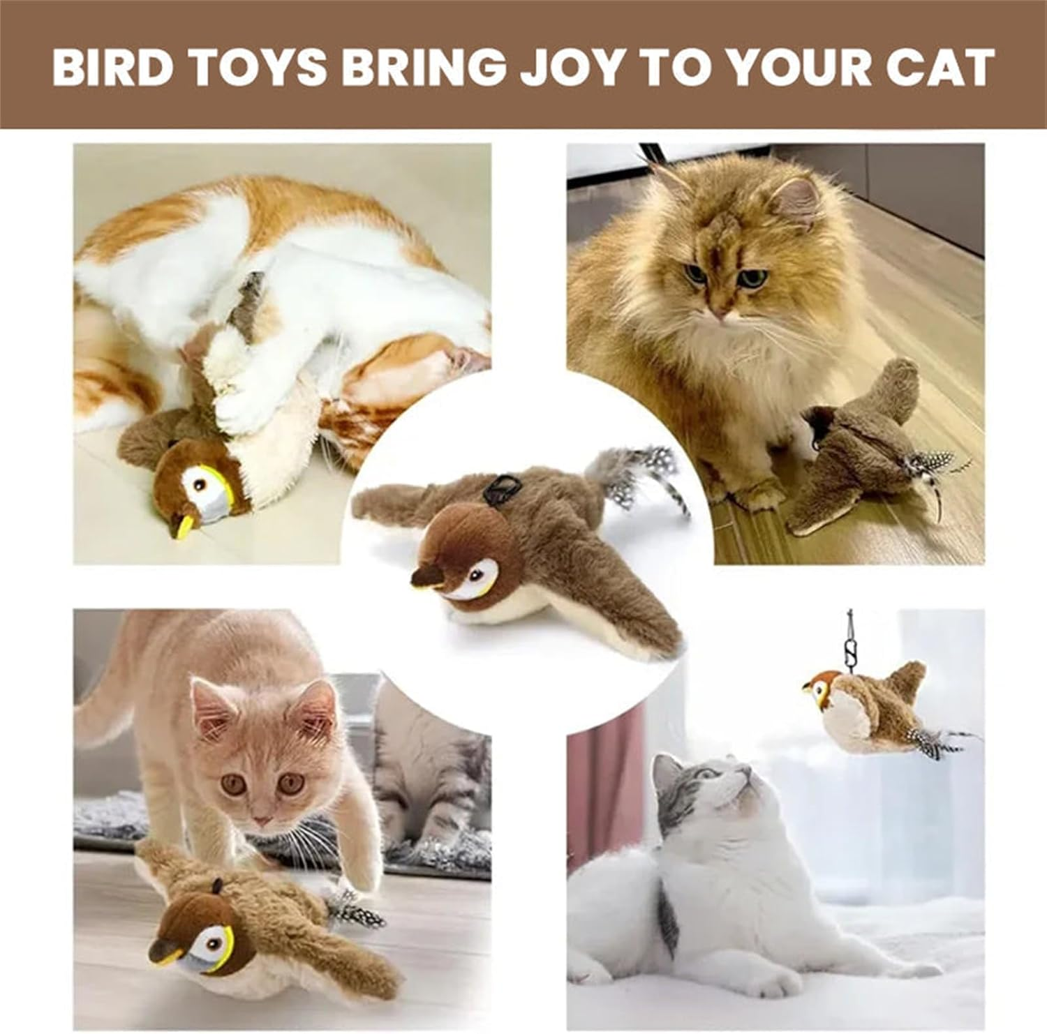 Flappy Bird Cat Toy, Simulated Flying Bird Interactive Cat Toy for Indoor Cats, Flapping Bird Cat Toy, Automatic Flapping Wings Sparrow Catnip Toys, Flappy Bird Toy for Cats to Bite