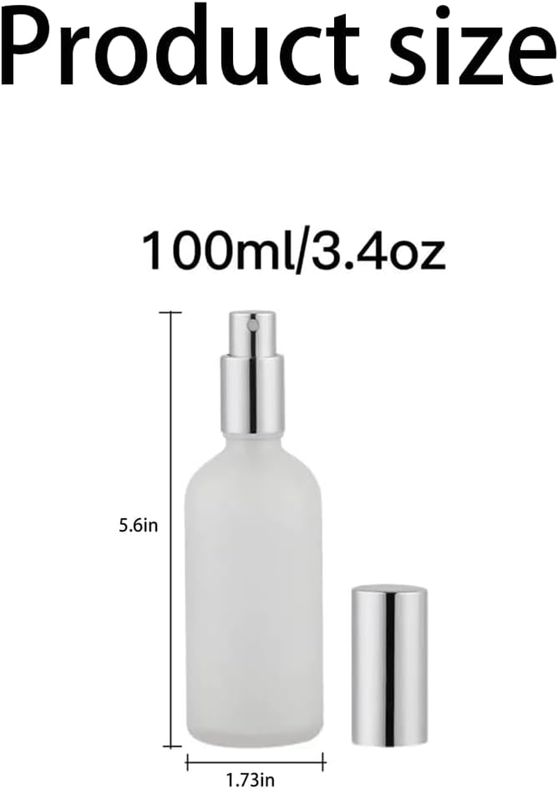 Frosted Glass Spray Bottles, Refillable Perfume Atomizer with Dispenser Kit, Leak-Proof Fine Mist Travel Bottles for Fragrance, Essential Oils (Silver*2, 100Ml)