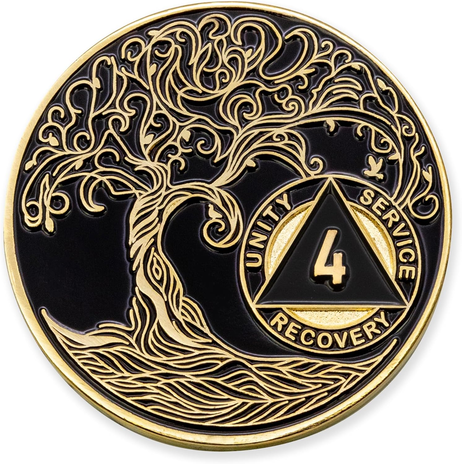 9 Months Sobriety Mint Twisted Tree of Life Gold Plated AA Recovery Medallion/Chip/Token - Black image number 3