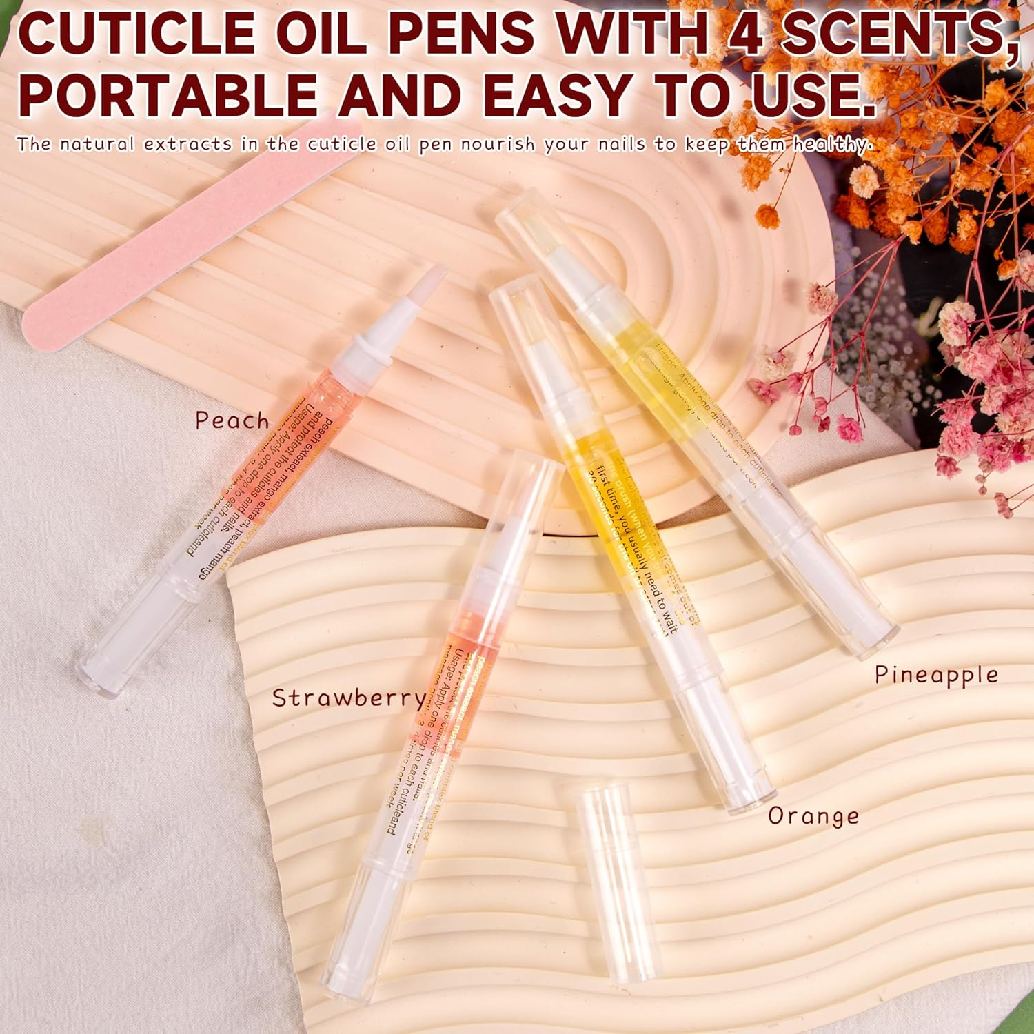Cuticle Oil Pens - 4 PCS Revitalizing Oil Pen with Soft Brush for Nail Care, Cuticle Softener to Prevent Dry and Cracked Nails with Nail File, Mixed Scents - 8 Scents image number 6