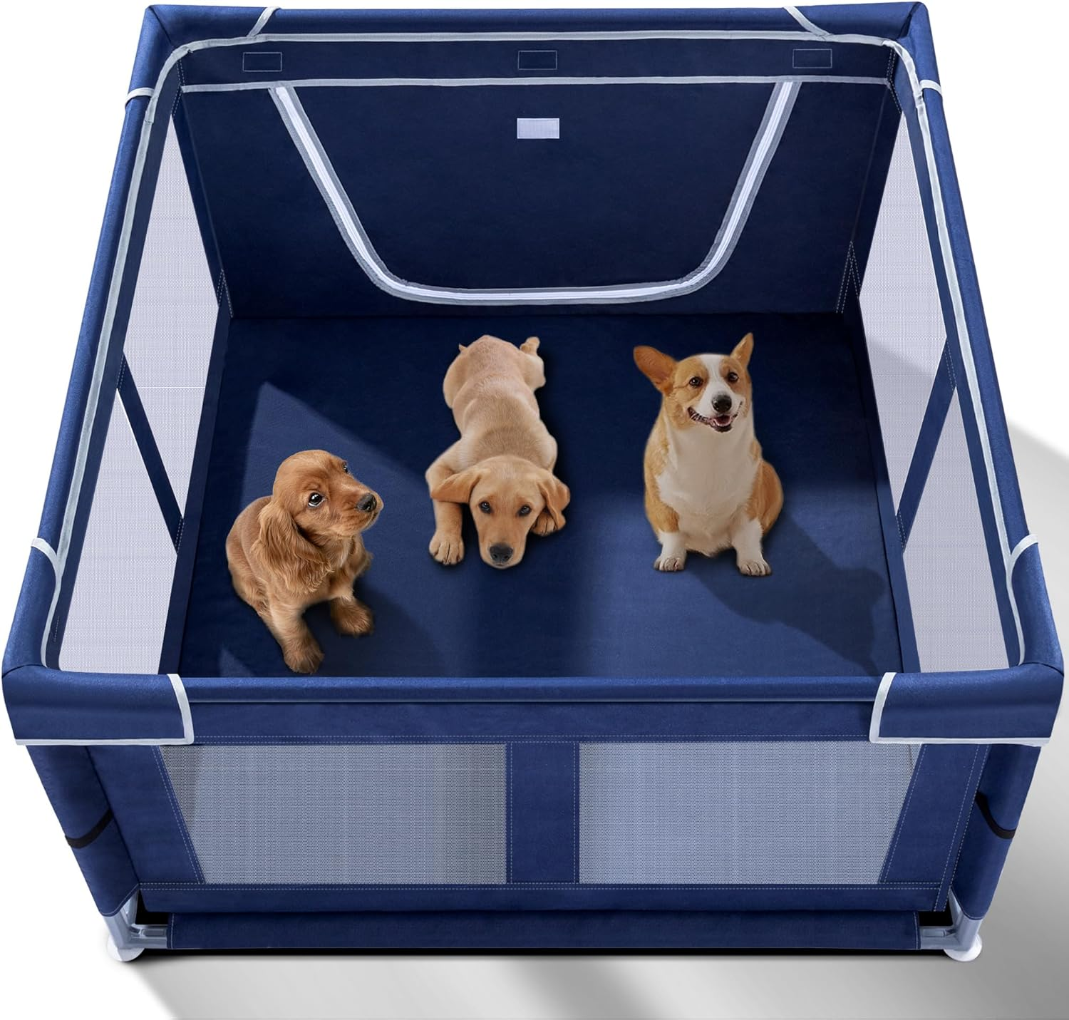 Puppy Playpen Indoor for Small Pets, 42X42X25 Inch, Dog Play Pen with Gate, Portable Oxford Fabric Pet Exercise Pen, Anti-Tipping Enclosure with Zipper Door