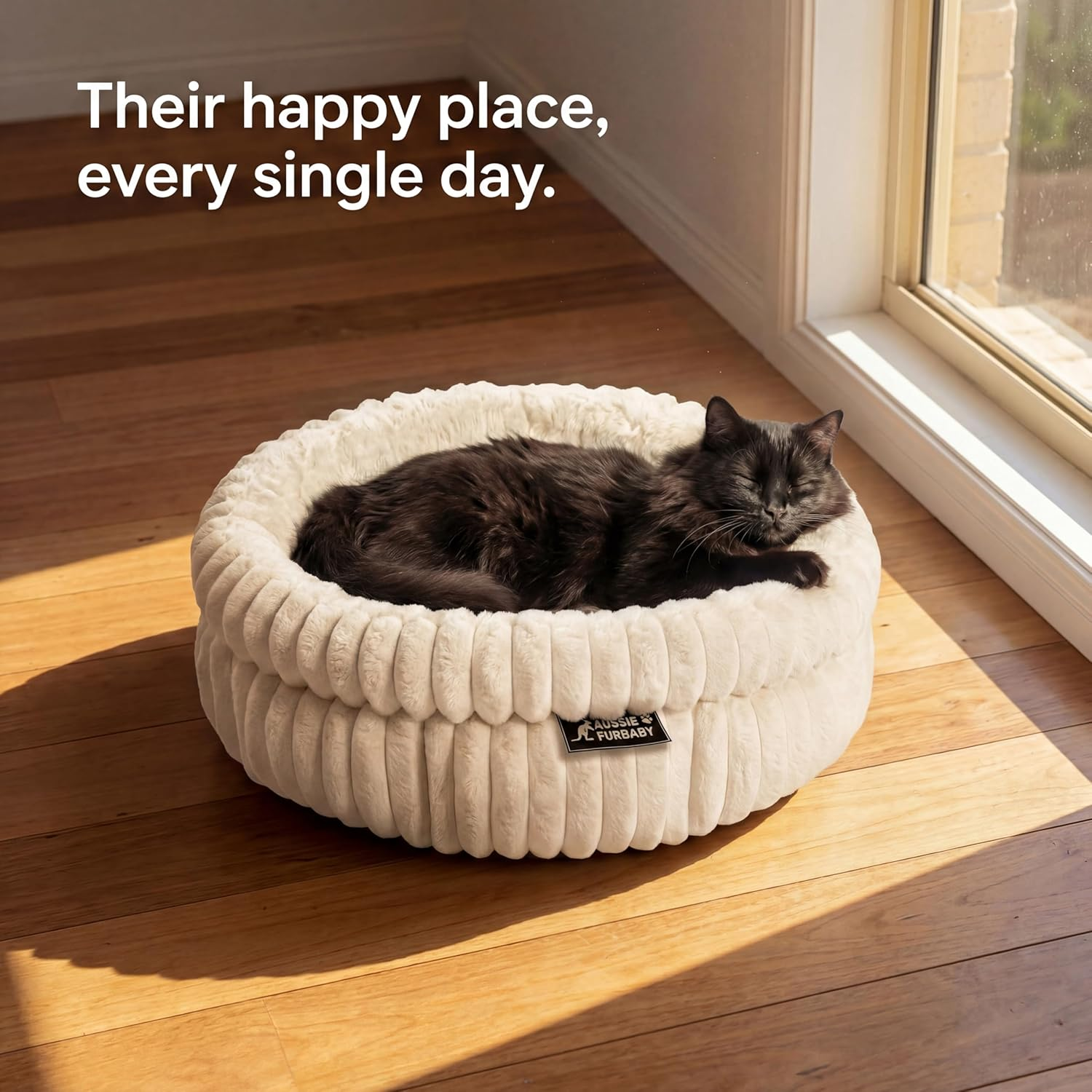 Aussie Furbaby Ultra-Plush round Cat Bed for Indoor Cats 50 Cm &ndash; Soft Faux-Fur Donut Cushion with Raised Rim & Anti-Slip Base &ndash; Indoor Pet Bed for Cats, Kittens, Puppies, Small Dog Bed (White, 50Cm) - Grey image number 6