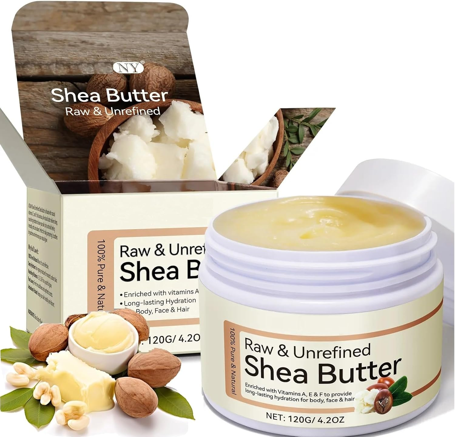 Pure Organic Shea Butter, Natural Raw Unrefined Butter, Hair Skin Body Face Lips Care, Enriched Vitamins, Nature Hydrating Moisturizing, Skincare Cream for Dry Cracked Skin & Stretch Marks & Anti-Aging, 4.2Oz/120Gr image number 2