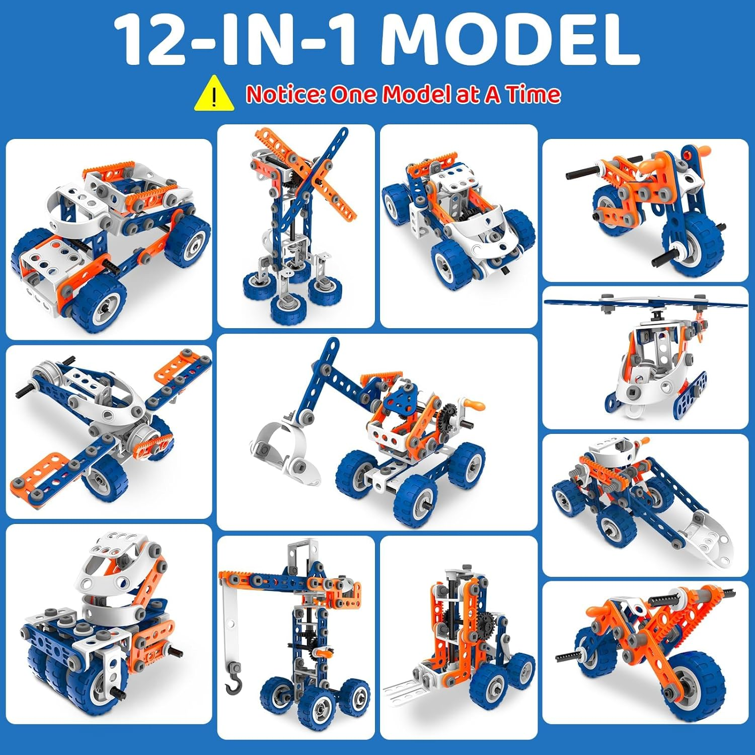 12 in 1 Stem Toys for 5 6 7 8 9+ Year Old Building Block Stem Activities Projects Kit Kids Age 4-8 5-7 Creative Set Helicopter Excavator Educational Engineering Erector Set Birthday Gift Boy Toys Girl image number 5