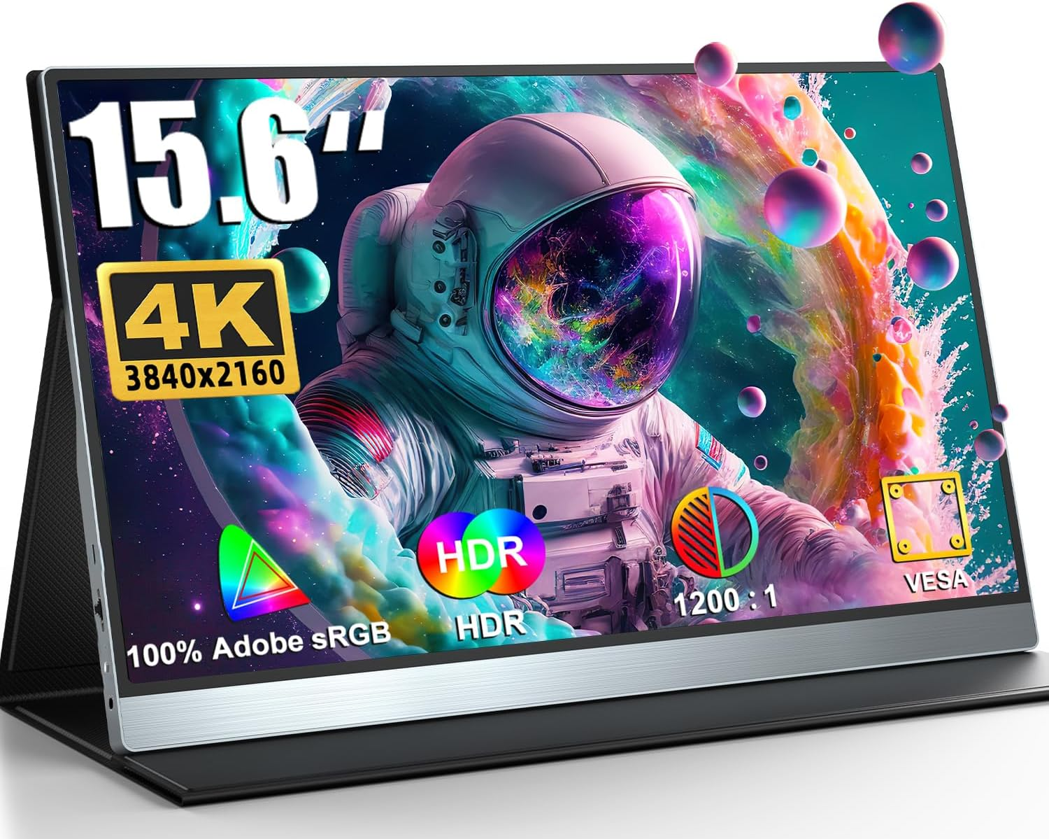 EVICIV 15.6" 4K Portable Monitor UHD 3840X2160 HDR USB-C Display, 100% Adobergb, 400Nits, IPS Screen with Freesync, Type-C/Hdmi, VESA Mount & Smart Case &ndash; Slim External Screen for Laptop/Phone/Console image number 1