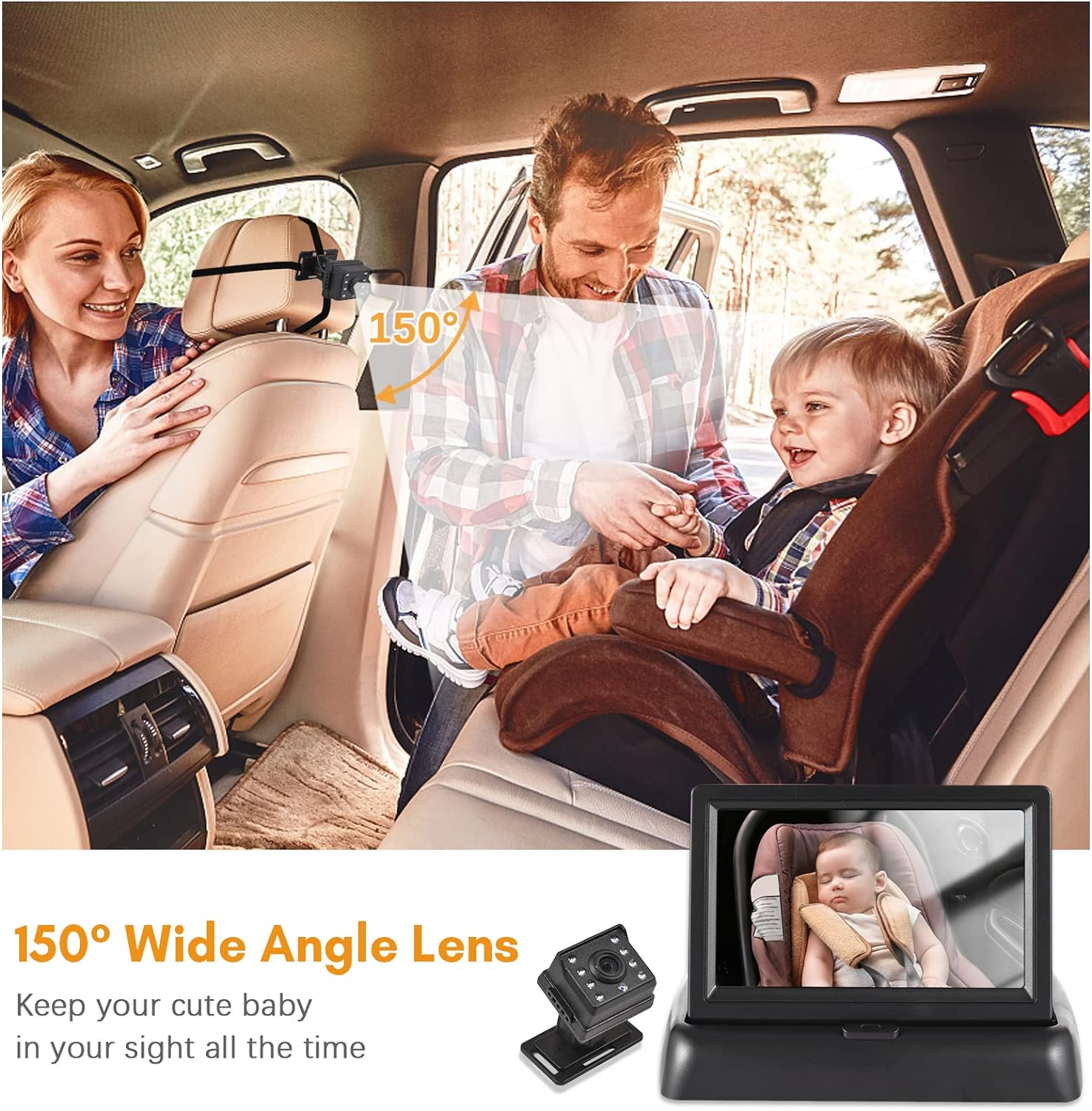 Sazak Baby Car Monitor 1080P Monitor Camera for Baby Rear Facing Seat 4.3 Inch Folding Car Seat Mirror Display 150&deg; Wide View Baby Car Mirror Camera Easy Installation