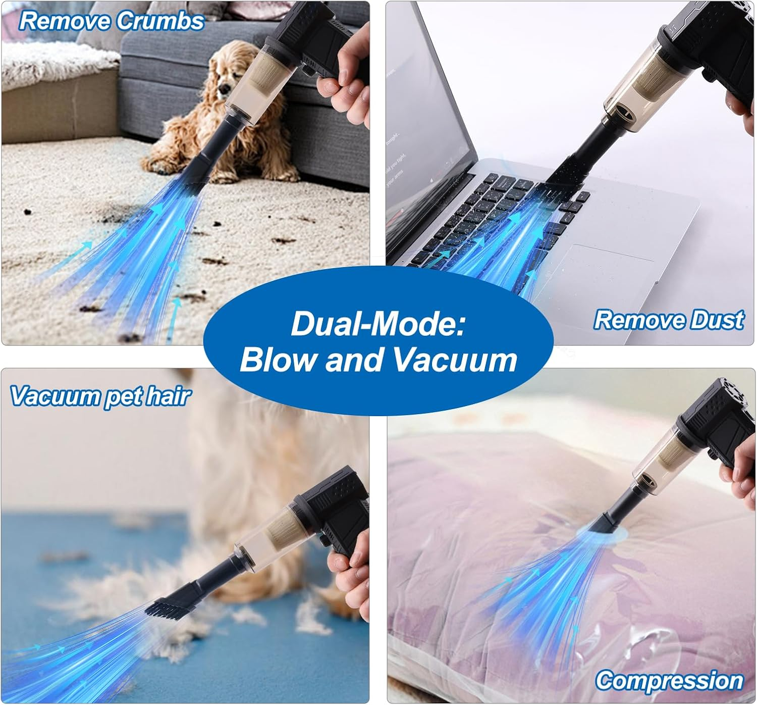 Compressed Air Duster, 130,000 RPM High-Speed Motor with Stepless Speed Control, Rechargeable Electric Turbo Jet Blower with Vacuum Cleaning Kit for Computers, Keyboards, Electronics, Snow, and Cars image number 1