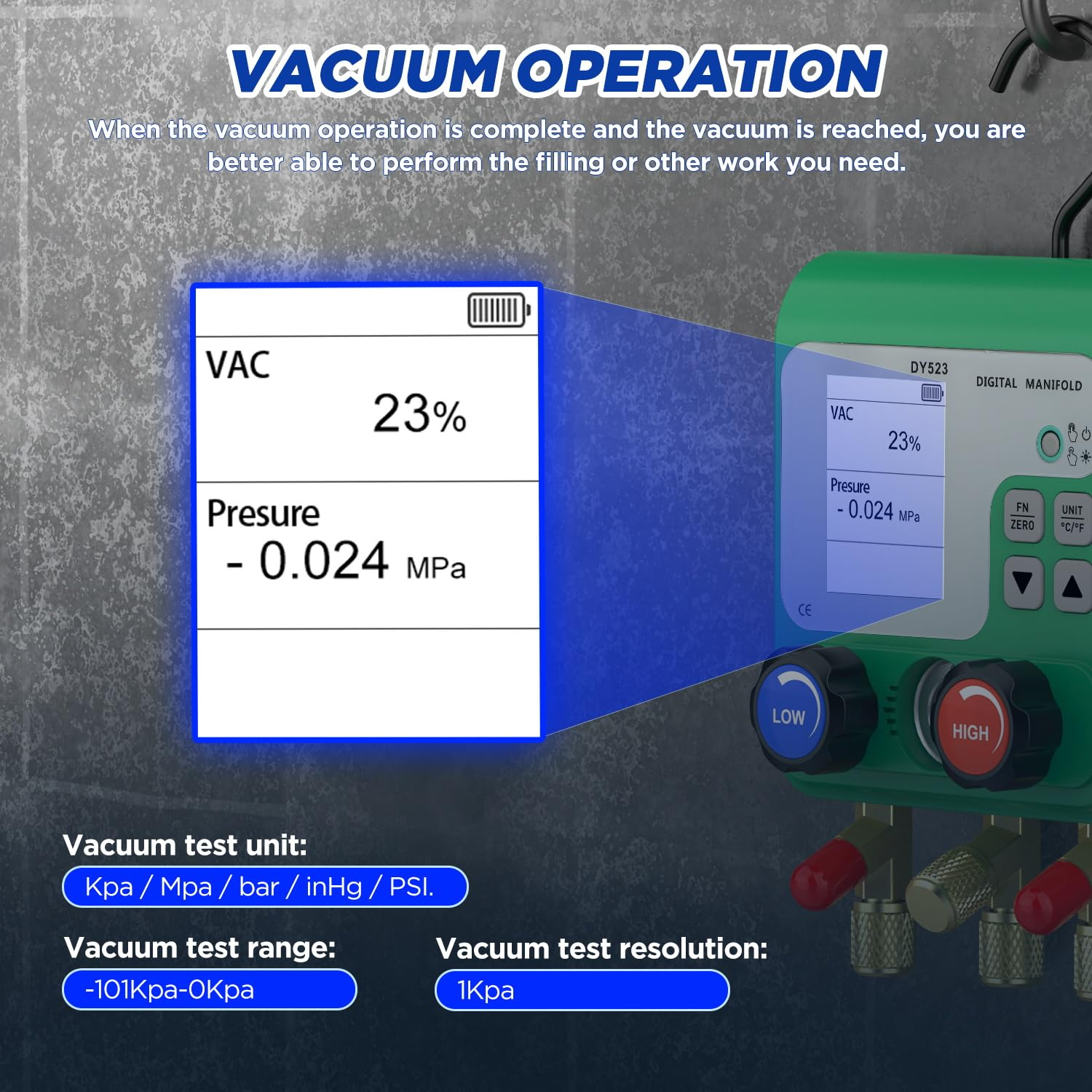 HVAC Digital Manifold Gauge Set 92 Refrigerants AC Gauge Set with Dual Pressure Test Digital Manifold Gauges with LCD Display for R134A/R22/R410A, HVAC Gauges with Refrigerant Hoses,Suitcase image number 3