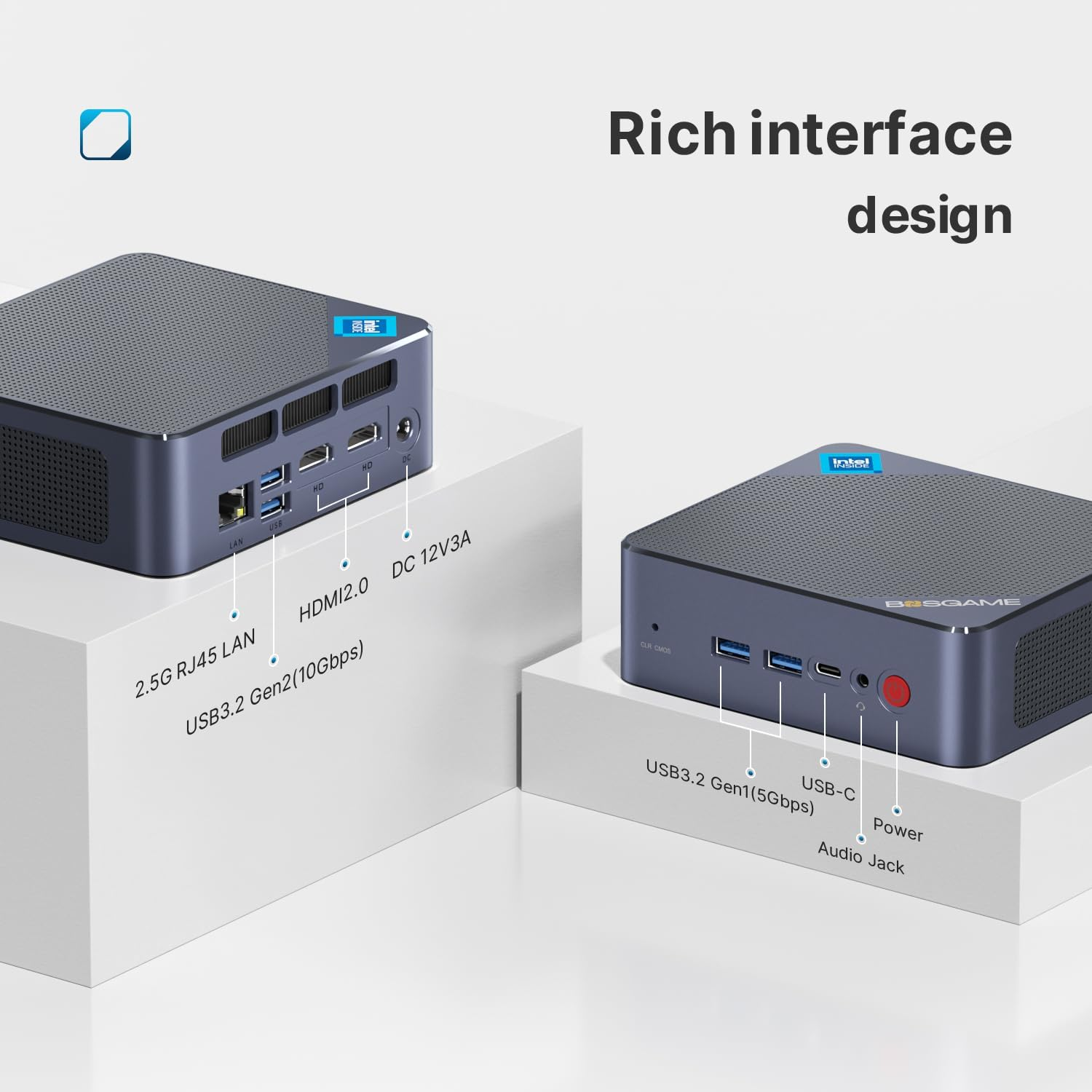 BOSGAME N95 Mini PC Intel 12Th Gen CPU 16GB DDR4 3200Mhz RAM 512GB M.2 SSD Windows 11 Computer | 4K Triple Display | USB 3.2 | Wi-Fi | 2.5G LAN | Full Function USB-C (Data/Pd 3.0/DP) image number 6