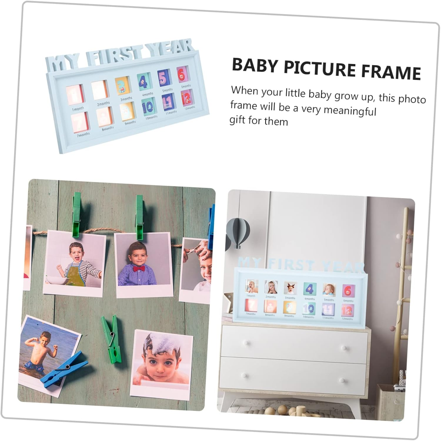 Month Photo Frame Modern Minimalist Boy Girl Picture Holder for Growth Memories Displays Photos for Nursery Decoration image number 2