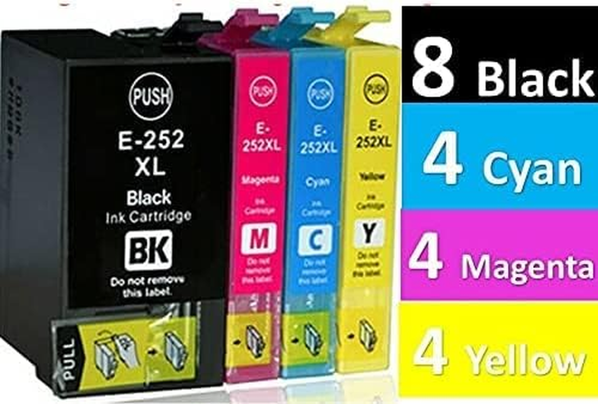 Compatible 20-Pack Generic 252XL Ink Cartridge, High-Yield for Epson Workforce WF-3620, WF-3640, WF-7720, WF-7710, WF-7610, Epson Ecotank, Printer Ink, XL, Black, Cyan, Magenta, Yellow