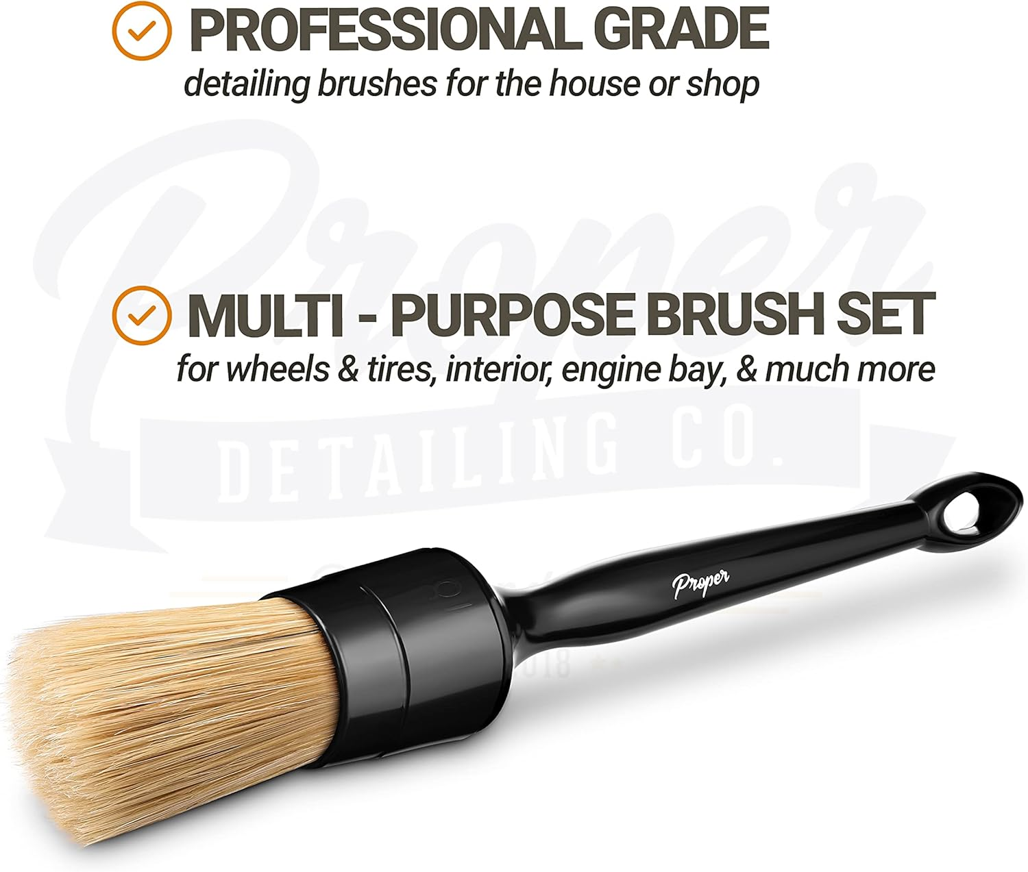 Proper Detailing CO. Car Detailing Brush Set, 3 Pack Natural Boars Hair Detailing Brushes, Clean Interior or Exterior, Wheels, Tires, Engine Bay, Leather Seats, Car Detailing Kit, Detailing Brush image number 5