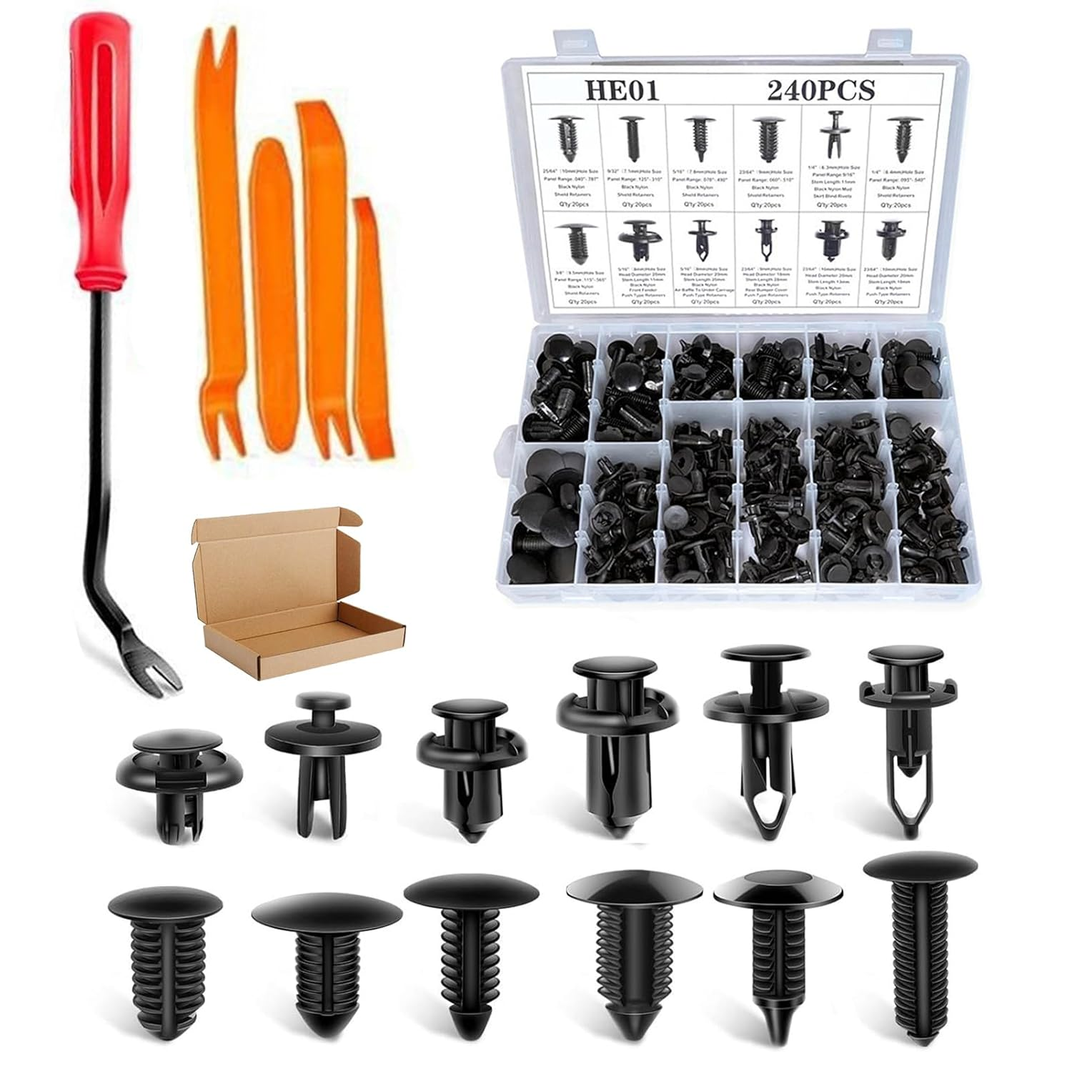240-Piece Automotive Trim Clips Set, Push Retainer Fasteners Kit with Removal Tools, Universal Car Body Panel Clips image number 3