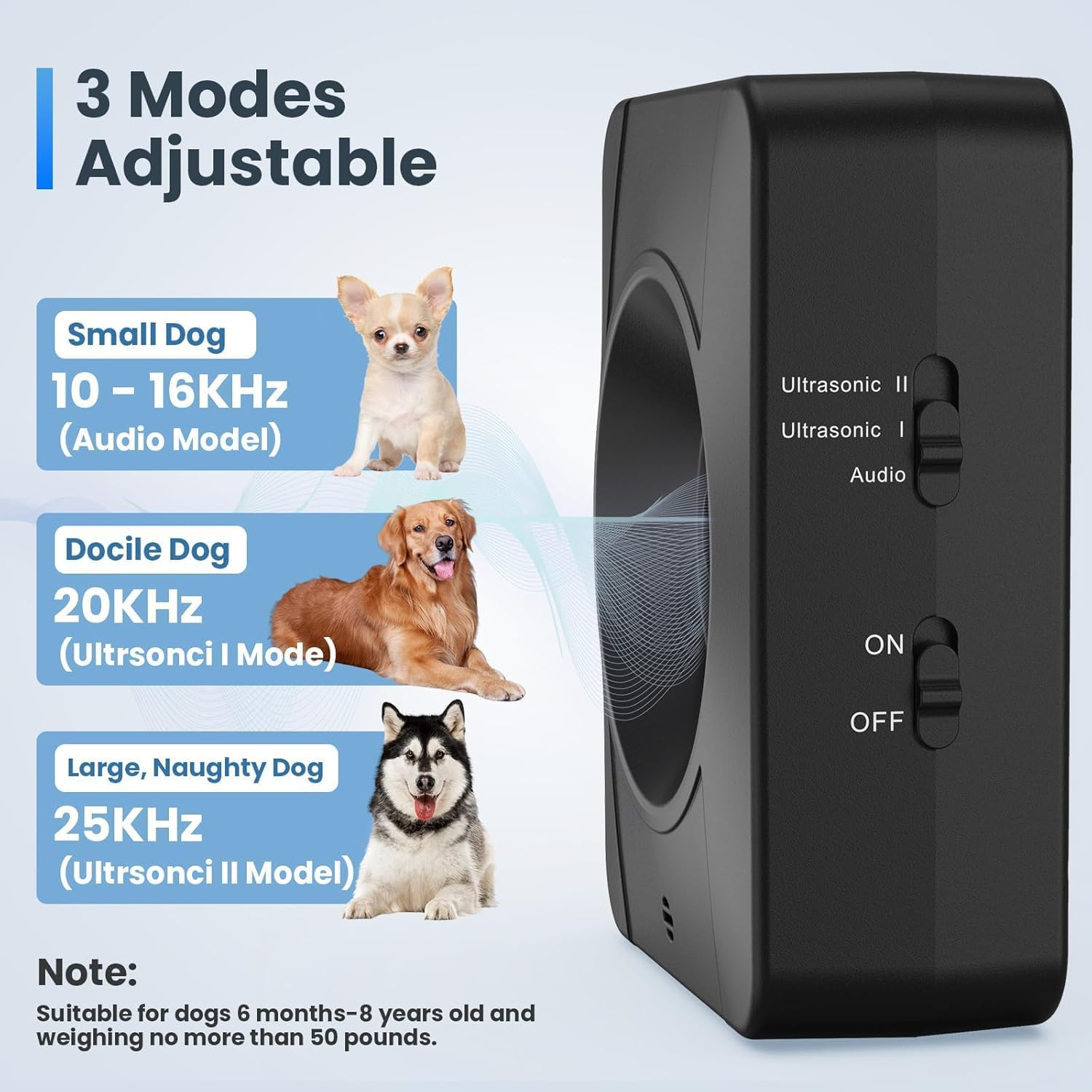 Anti Barking Device, Sonic Dog Bark Deterrent Devices with 3 Ultrasonic Levels 10KHZ-25KHZ, anti Bark Device for Dogs Work Range up to 33Ft, Dog Barking Control Devices for All Size Dogs image number 5