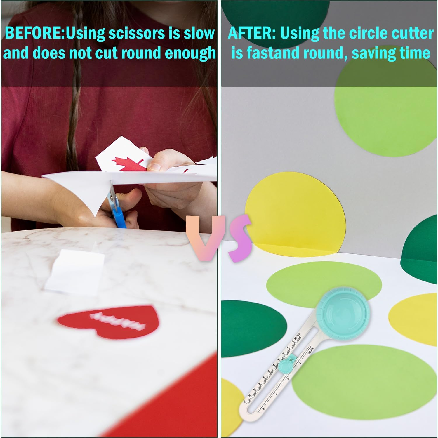 Circle Cutter, Circle Cutter Tool for Paper Practical Circle Cutter Crafting with 2Pcs Cutter Accessory Replacement round Cutter Craft for Paper, Scrapbook (Green) image number 2