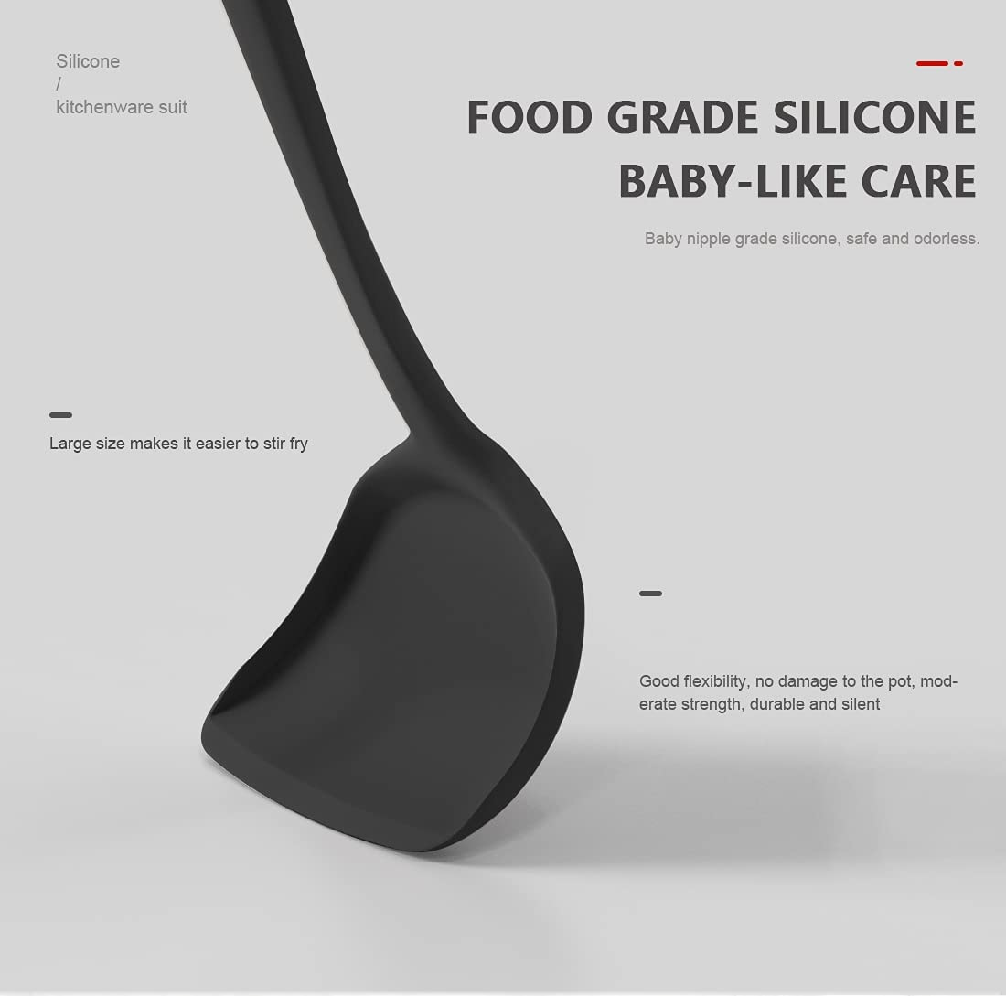 Silicone Cooking Utensils Set - 446&deg;F Heat Resistant Kitchen Utensils,Turner Tongs,Spatula,Spoon,Brush,Whisk.Kitchen Utensil Gadgets Tools Set for Nonstick Cookware.Dishwasher Safe (BPA Free) - Black image number 2