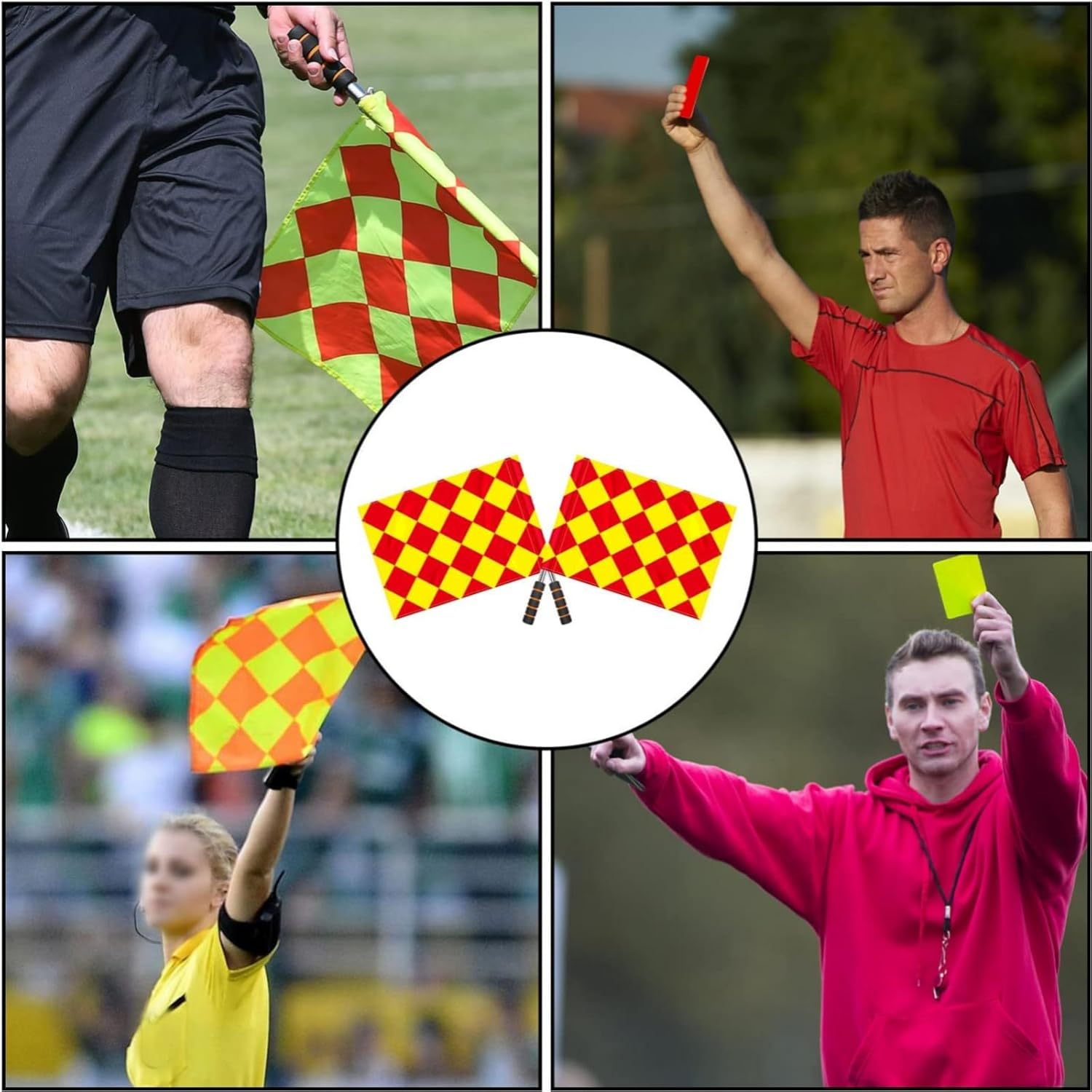 Soccer Referee Flag Set,Match Football Linesman Flags,Red Yellow Cards, Notebook and Pencil, Coach Stainless Steel Whistles image number 4