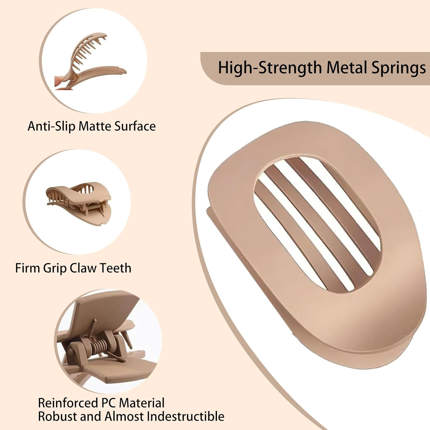 NBPIY 4 Pack Flat Hair Clips for Women, Strong Hold Curved Claw Clips with No Slip Grip, Hair Accessories for All Hair Types, for Lying down and Driving (Matte) - Glossy image number 4