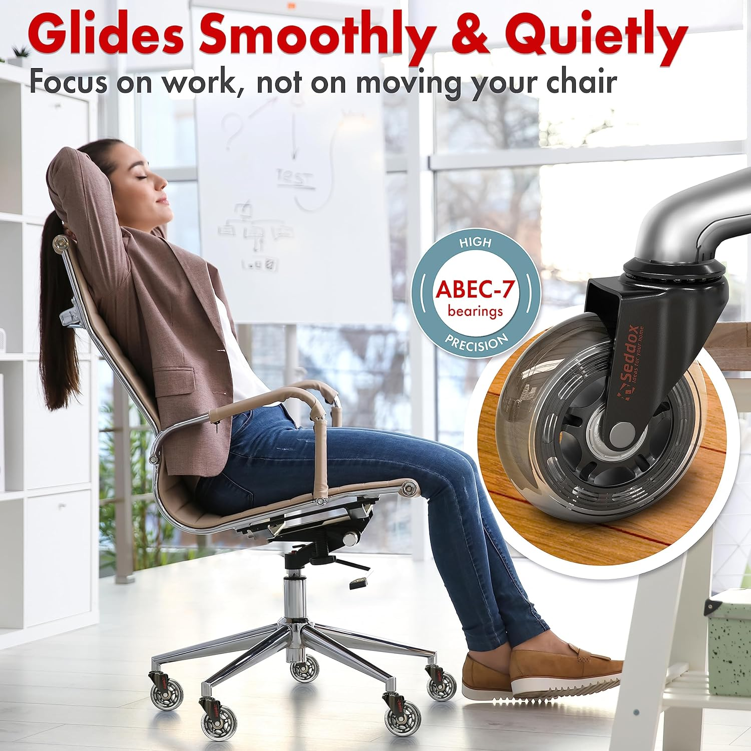 Professional Office Chair Caster Wheels Gift Set of 5 - Protect All Your Floors - 3'' Heavy Duty Replacement Rubber Desk Chair Casters - Best Protection for Your Hardwood Floors image number 3