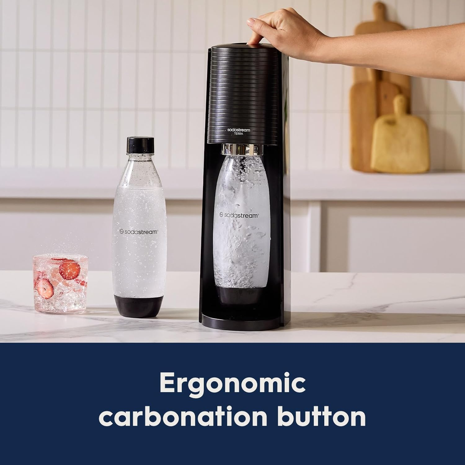 Sodastream - TERRA Misty Blue Sparkling Water Maker & Lime Bubly Drop | Turn Sparkling Water into Your Favourite Drinks | Quick Connect CO2 | Eco-Friendly Reusable Bottle | Stylish Kitchen Appliance