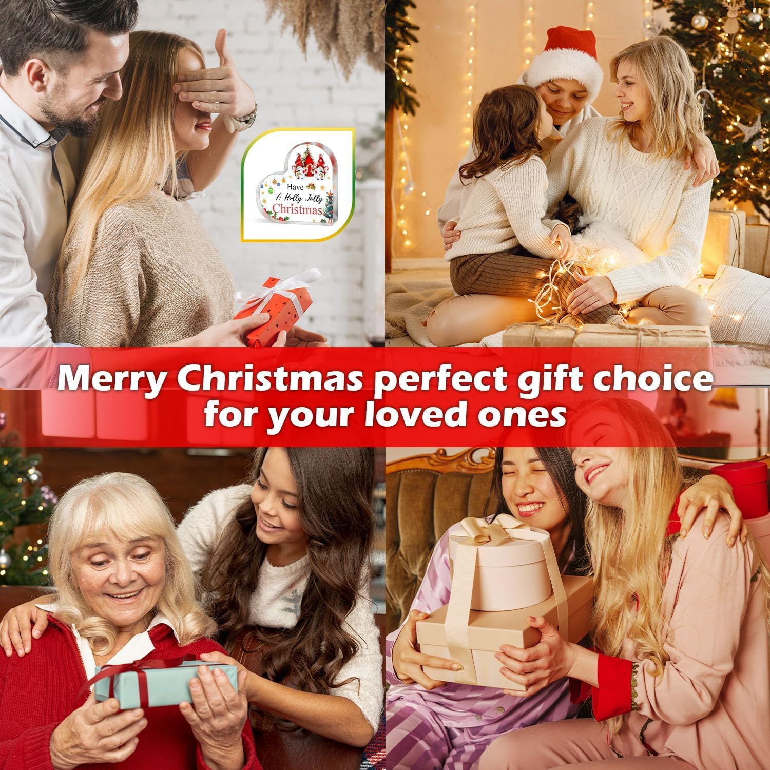 Acrylic Christmas Ornament, Heart Tabletop Ornament, Cute Holiday Home Decoration for Table, Mantel or Office Desk, Clear Acrylic Christmas Decor Sign, Gifts for Women, Girls, Mum, Friends (Gnome) - Tree image number 4