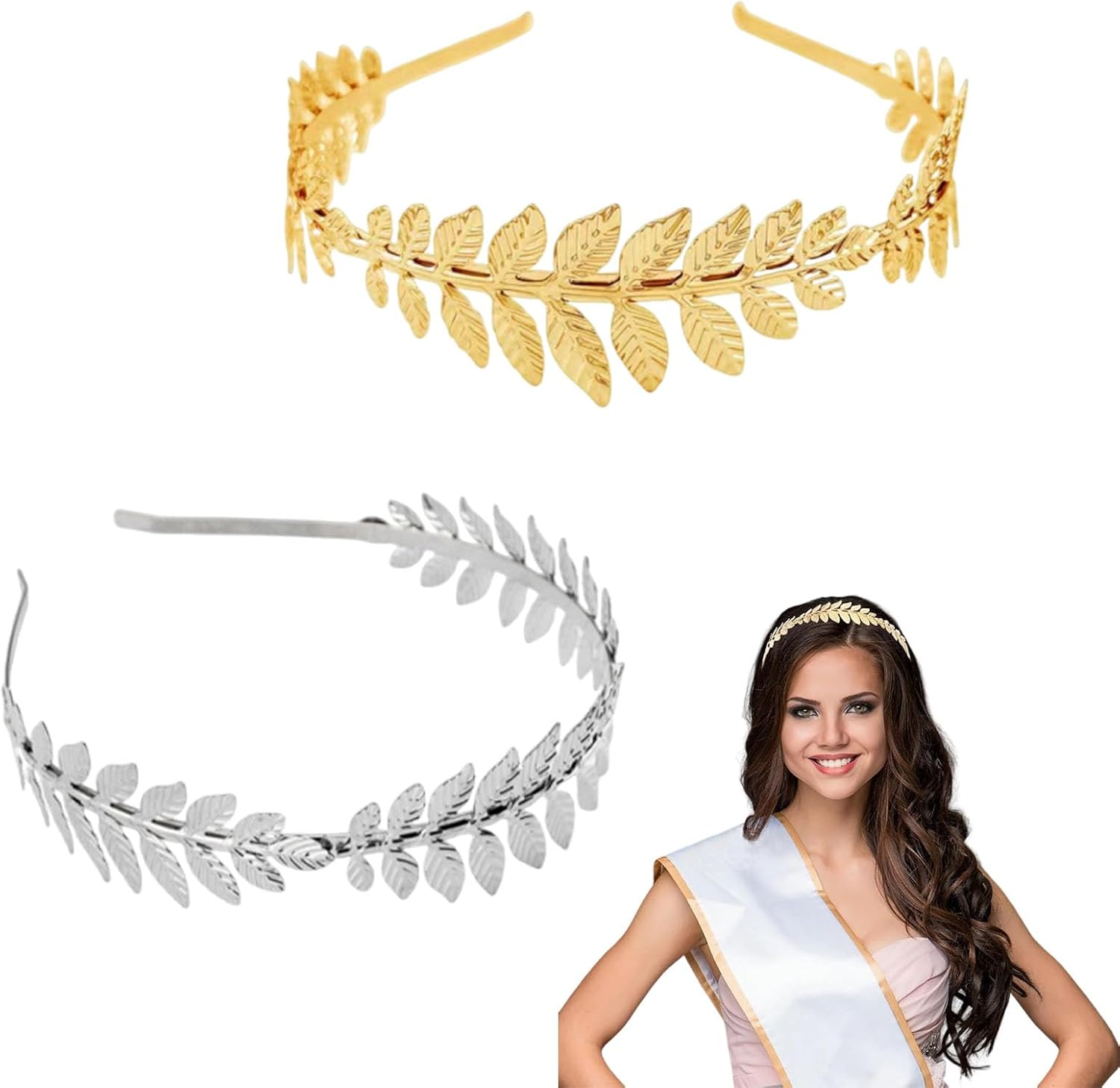 Dinghaole 2 Pcs Roman Leaf Crown, Roman Style Tiara, Boho Headpiece Hairband, Gold Silver Leaf Band Crown of Leaves, Bridal Costume Accessories for Women Girls Fashion Party Decoration image number 6