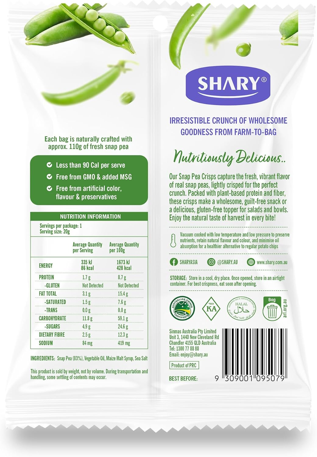 Shary Snap Pea Veggie Crisps, 20G - Healthy Snack, 100% Natural, Vegan, Gluten-Free, Crunchy & Flavorful