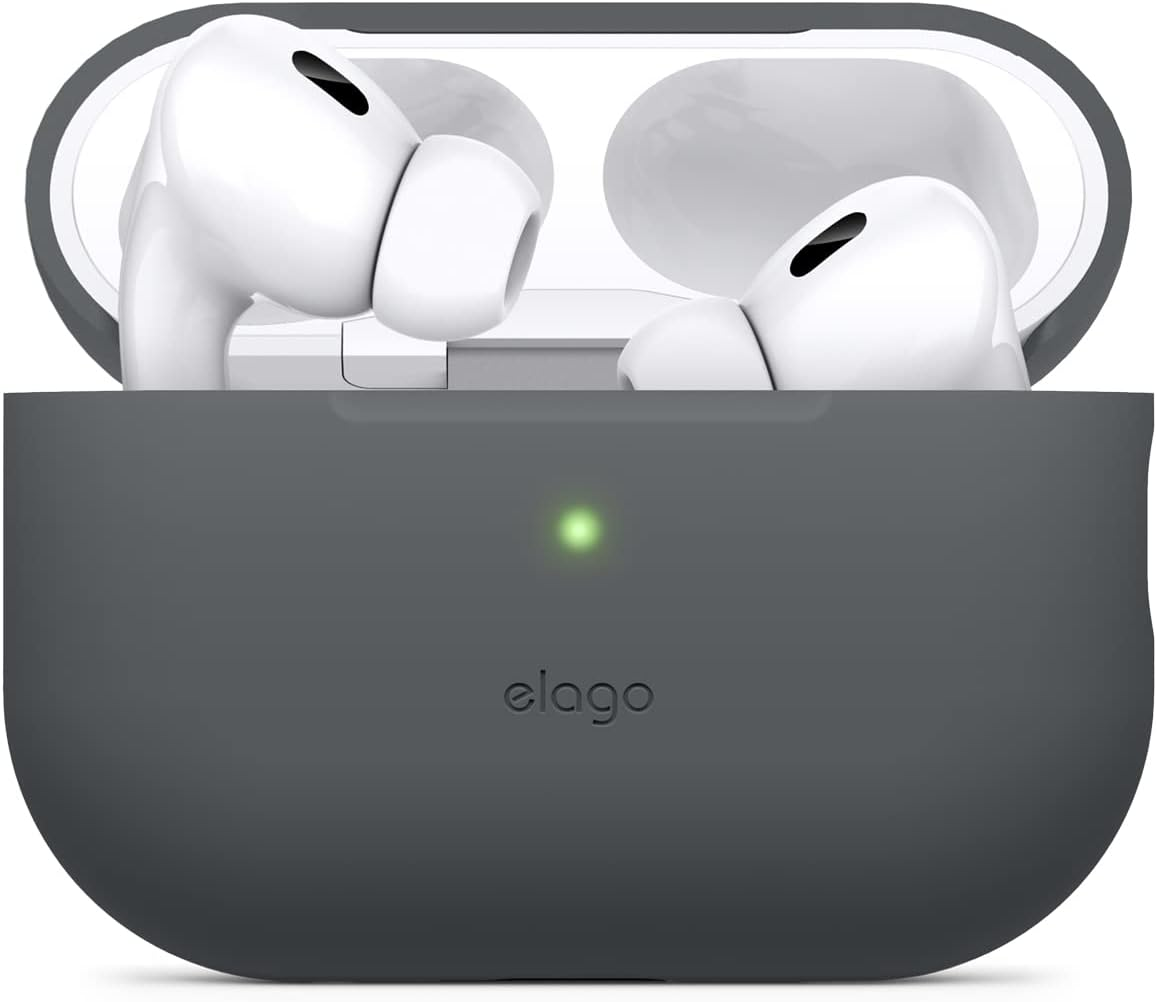 Elago Silicone Case Compatible with Apple Airpods Pro 2Nd Generation Case (2022), Protective Cover, Front LED Visible, Supports Wireless Charging (Dark Grey)