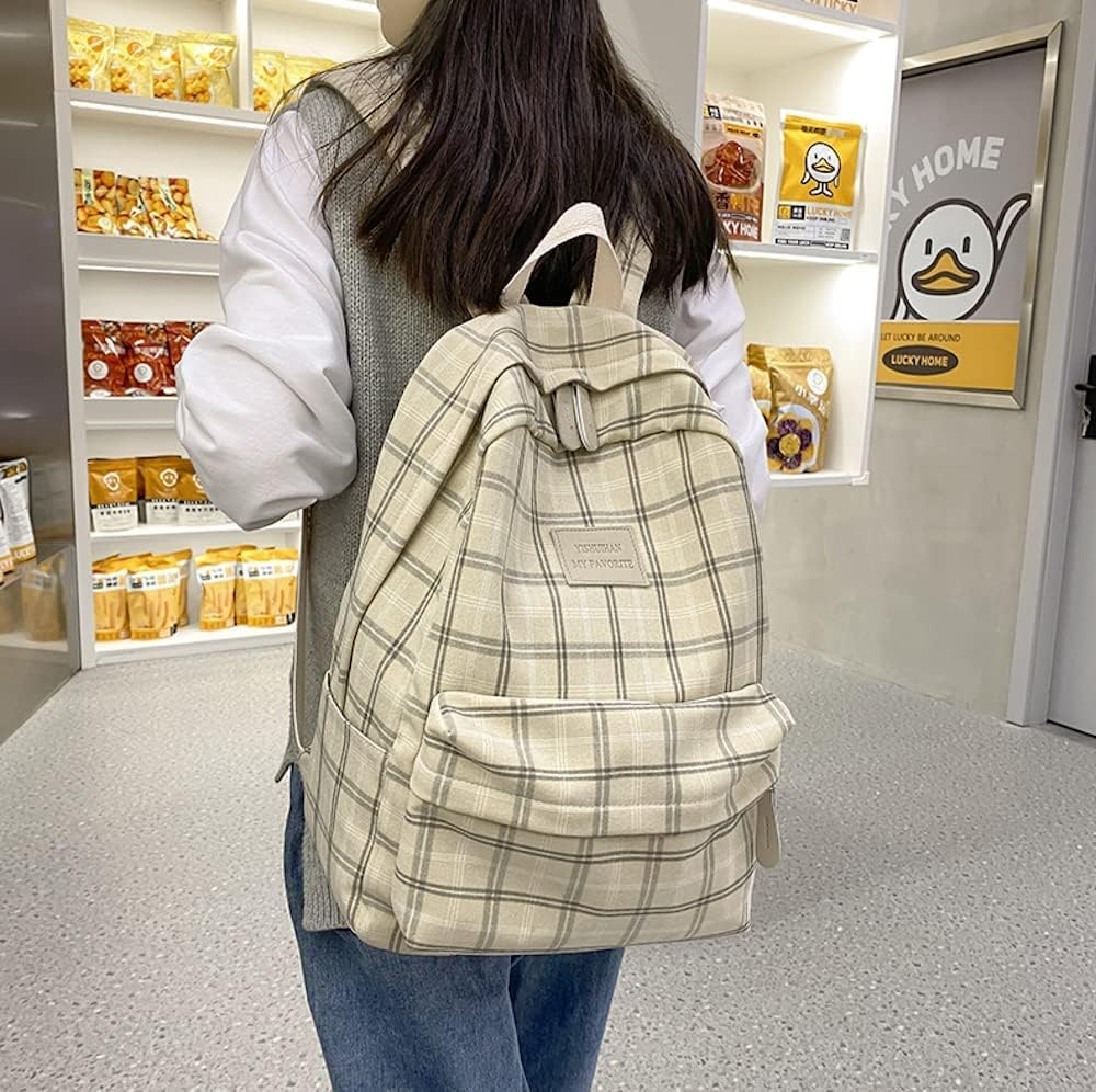 MININAI Light Academia Backpack Aesthetic Plaid Preppy Laptop Backpack Checkered Rucksack for College Travel Work image number 1