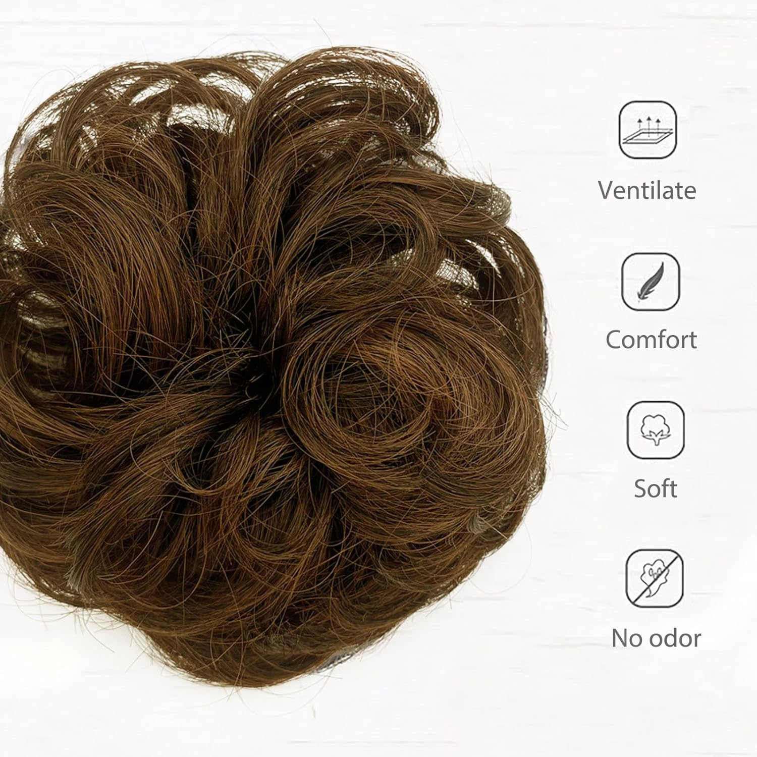 YUESUO 1PCS Messy Bun Hair Pieces Wavy Curly Scrunchies Synthetic Chignon Hair Extensions Updo Hairpieces for Women Girls (Light Brown) image number 1