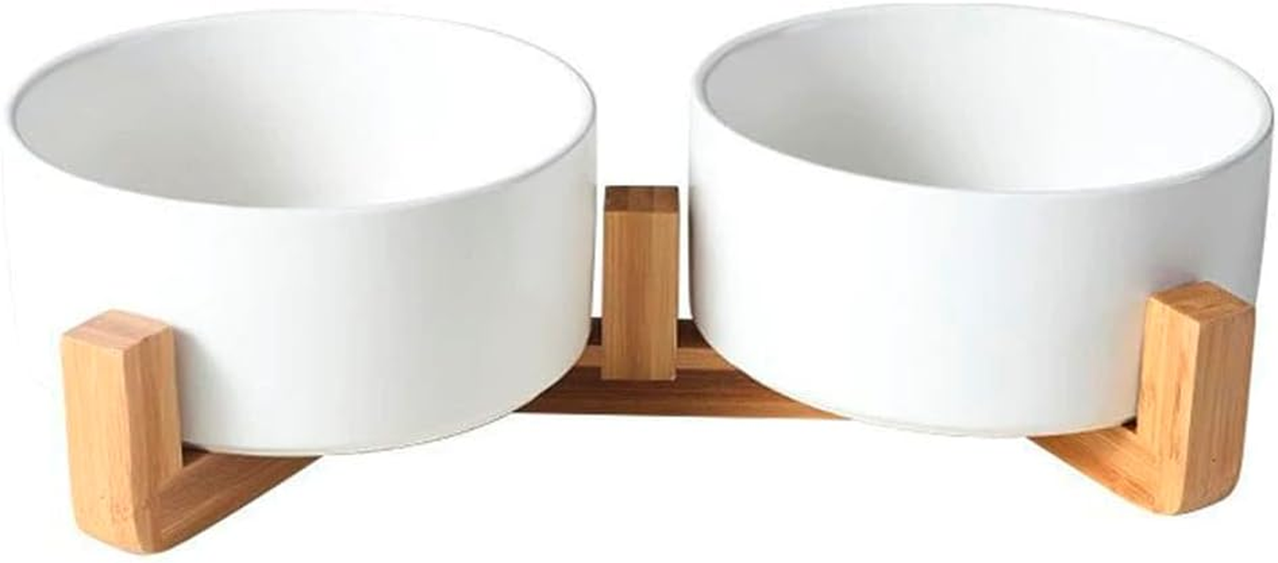 Jade Deals Ceramic Pet Bowl Double Cat Food Bowl Dog Water Bowl Feeding Drinking Bowl Set, 3.5&times;5.9In with 11.8In Bamboo Stand, Elevated Feeding/Drinking for Cats & Small Dogs