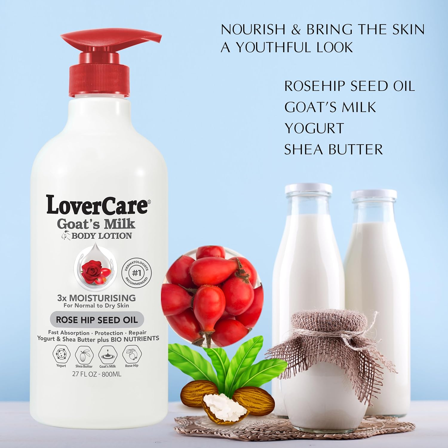 Lover'S Care Goat'S Milk Body Lotion, Rose Hip Seed Oil, 800 Ml
