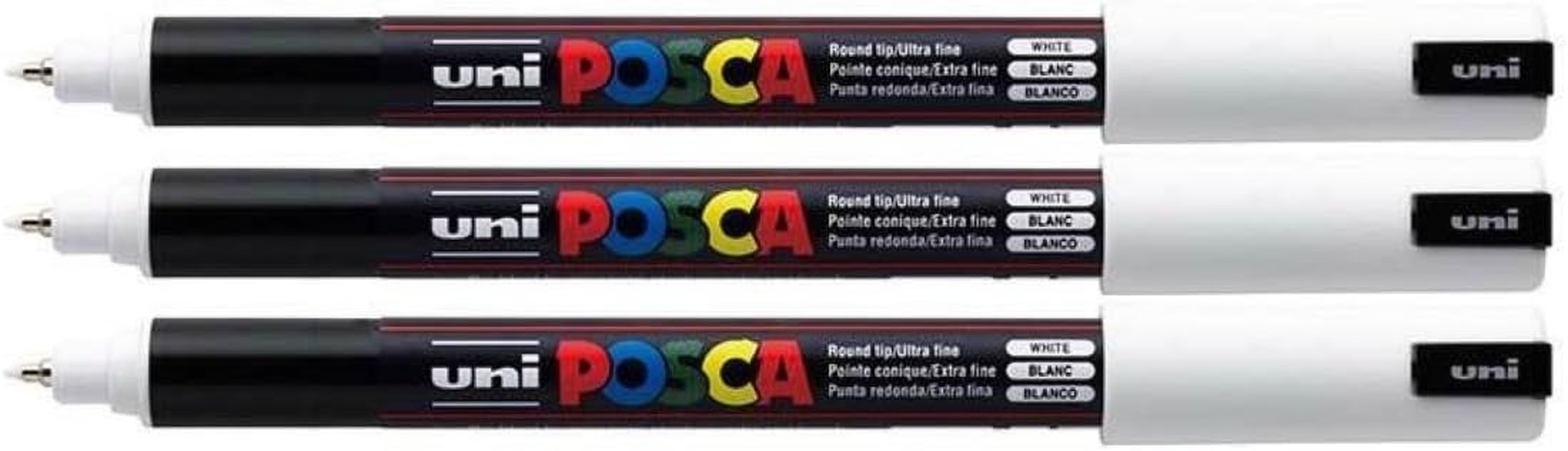 Uni Posca PC-1MR White Colour Paint Marker Pens Ultra Fine 0.7Mm Calibre Tip NIB Writes on Any Surface Glass Metal Wood Plastic Fabric (Pack of 6) image number 1